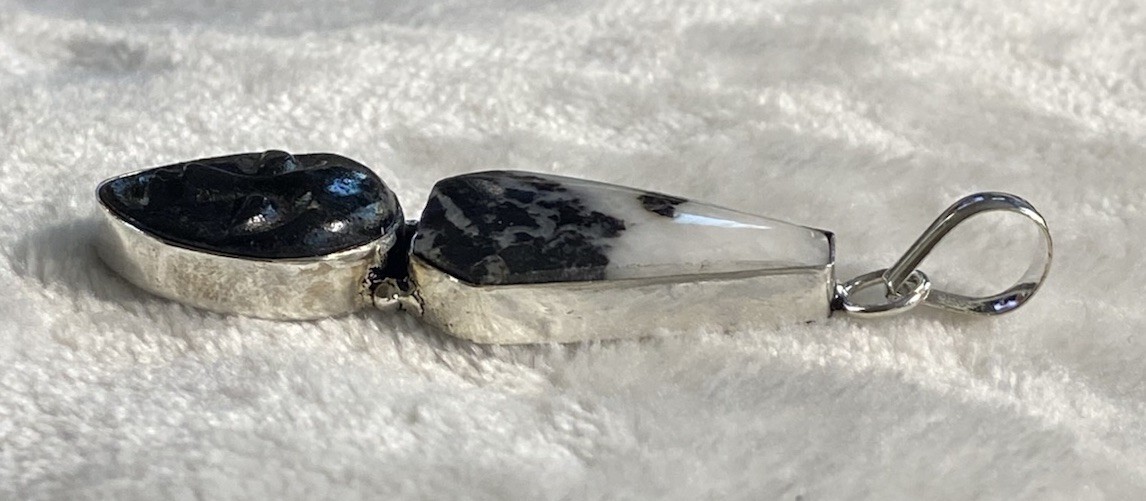 Zebra Jasper Pendant Black White Face Mask 2.75 inches Silver Marked 925