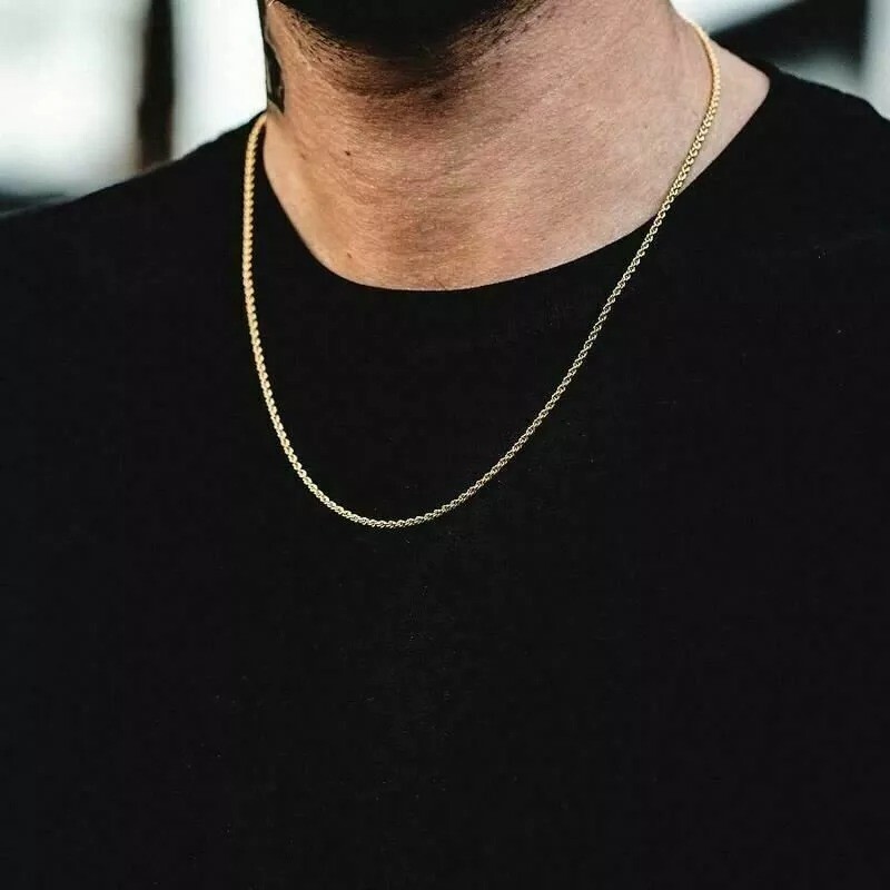 18K Solid Gold Rope Chain Necklace Men 16″ 18″ 20″ 22″ 24″ 26″ 28″ 30″ Italian