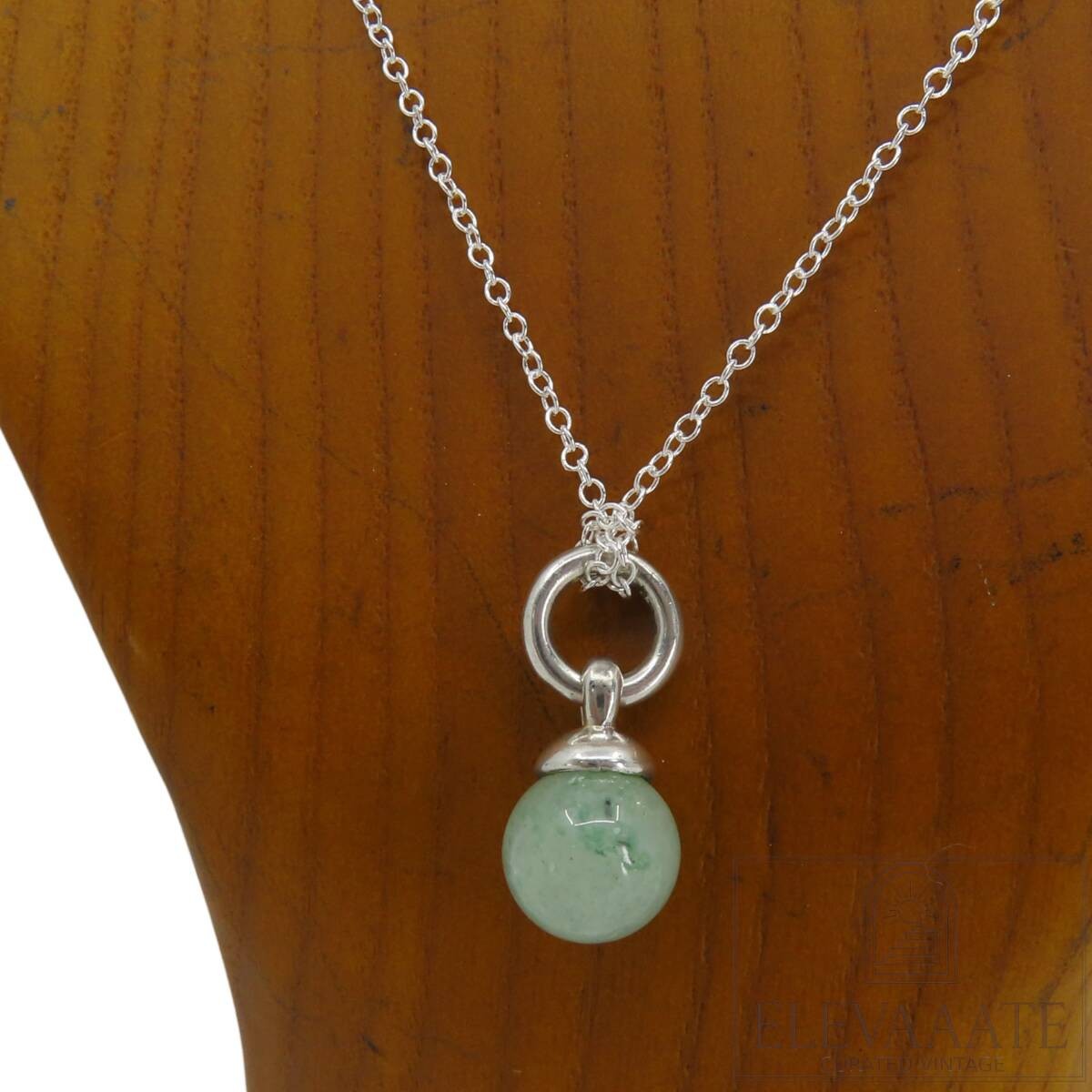 Tiffany & Co. Vintage Jade Green Stone Pendant Necklace Non-Tiffany Chain