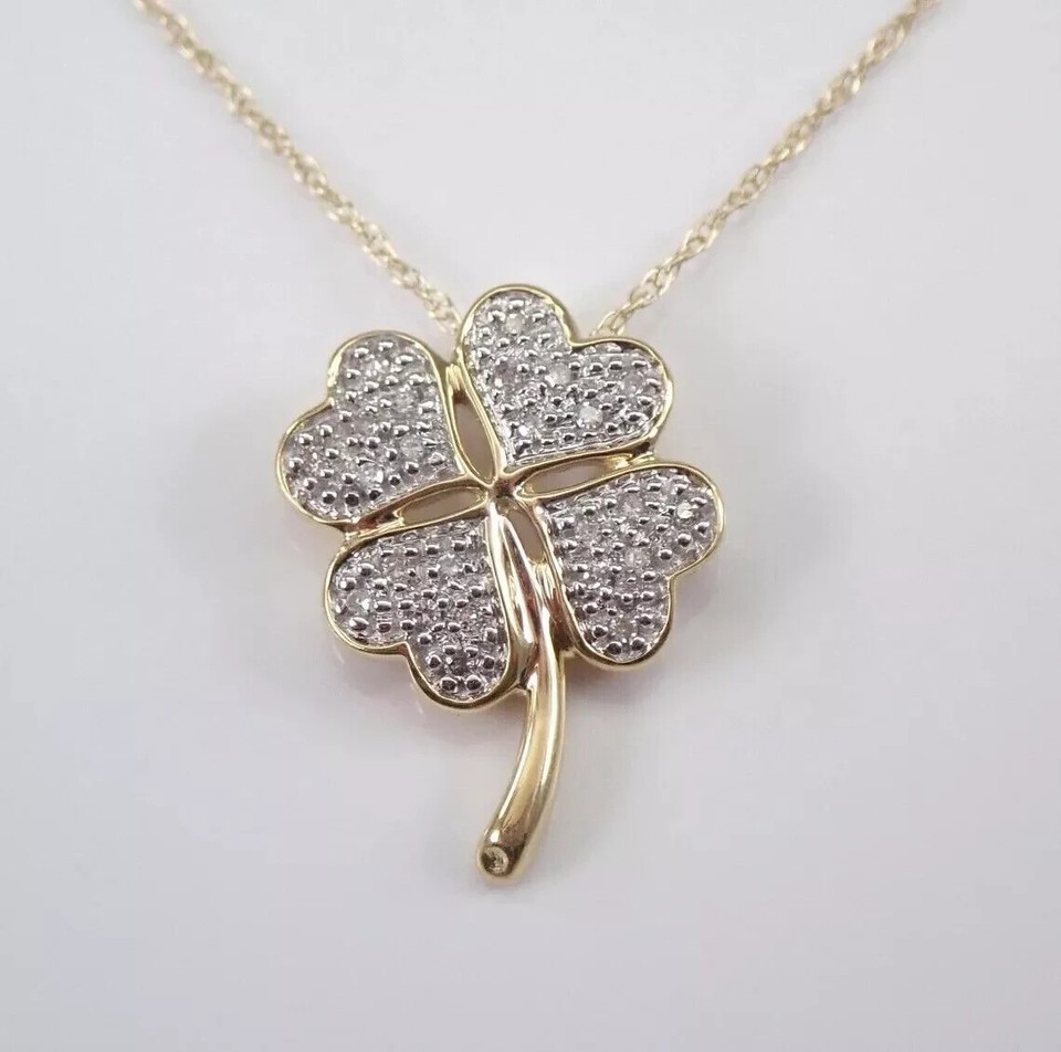 1 ct Lab Created Diamond 4 Leaf Clover Cluster Pendant 14K Yellow Gold Plated