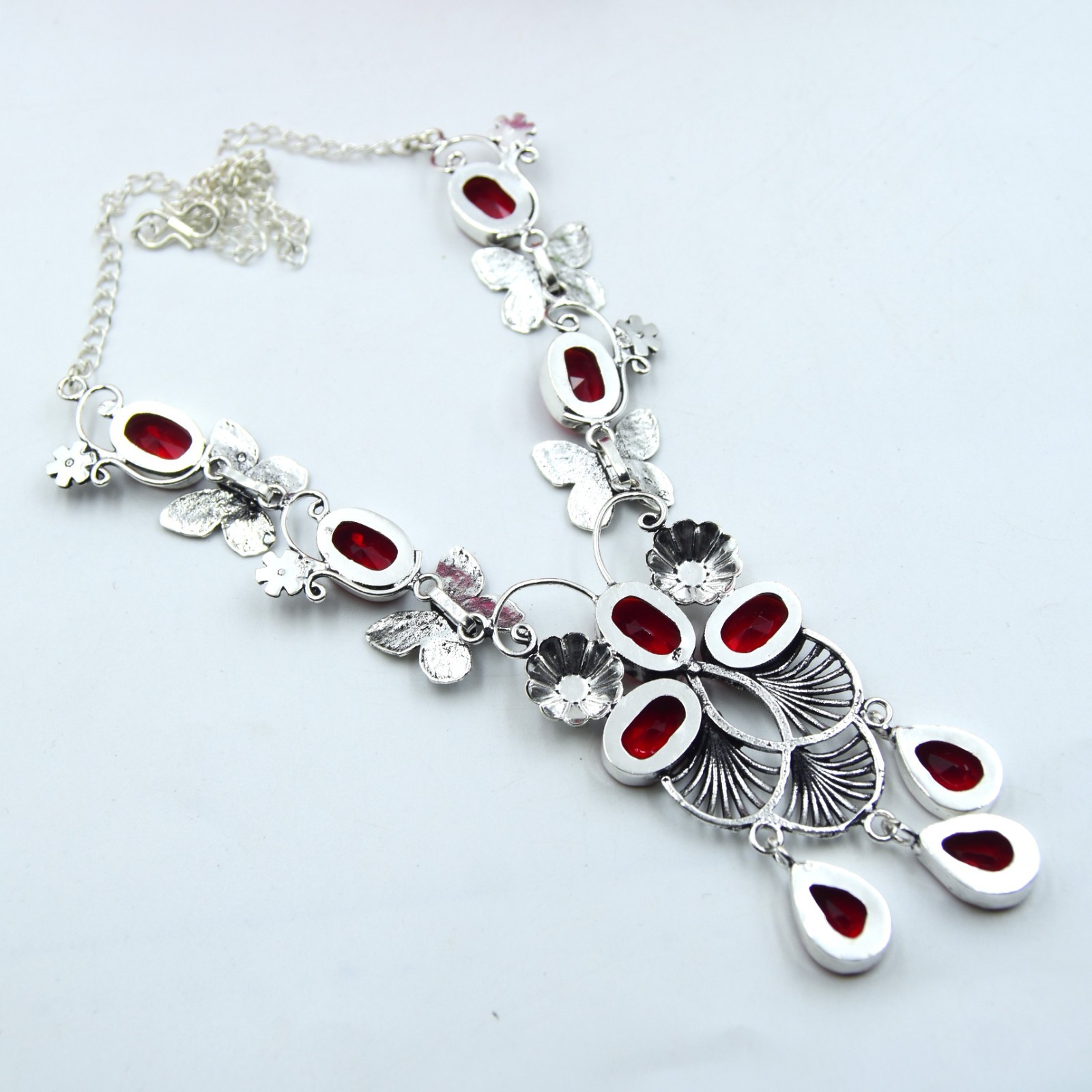 Red Garnet Gemstone Handmade 925 Sterling Silver Jewelry Necklace Sz-17-18″