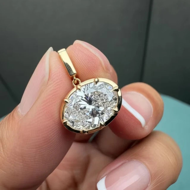 3 CTW East West Oval Moissanite Women’s Pendant 14K Yellow Gold Plated 18″ Chain