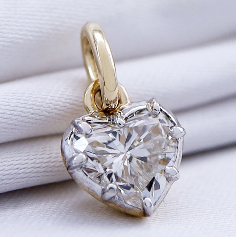 1 Ct IGI Heart Cut Diamond Solitaire Pendant 14K Yellow Gold Lab Grown