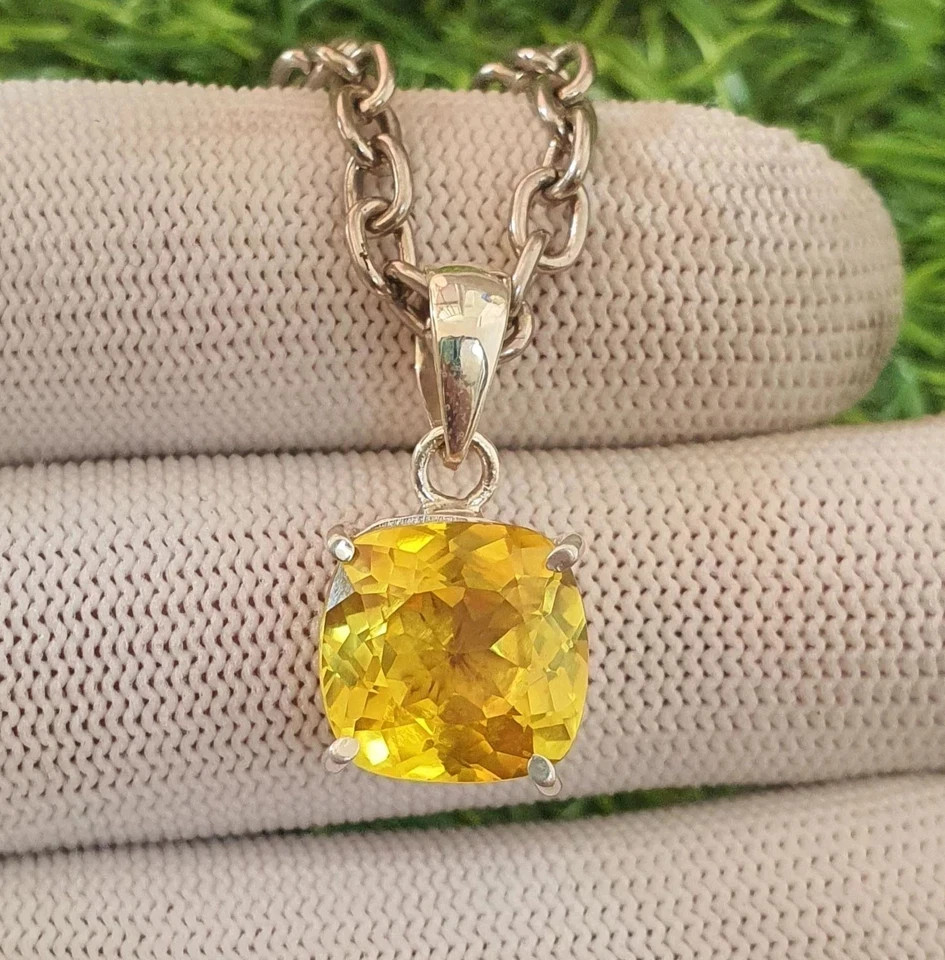Natural Yellow Sapphire 25 Ct Cushion Cut 925 Solid Silver Pendant Gemstone