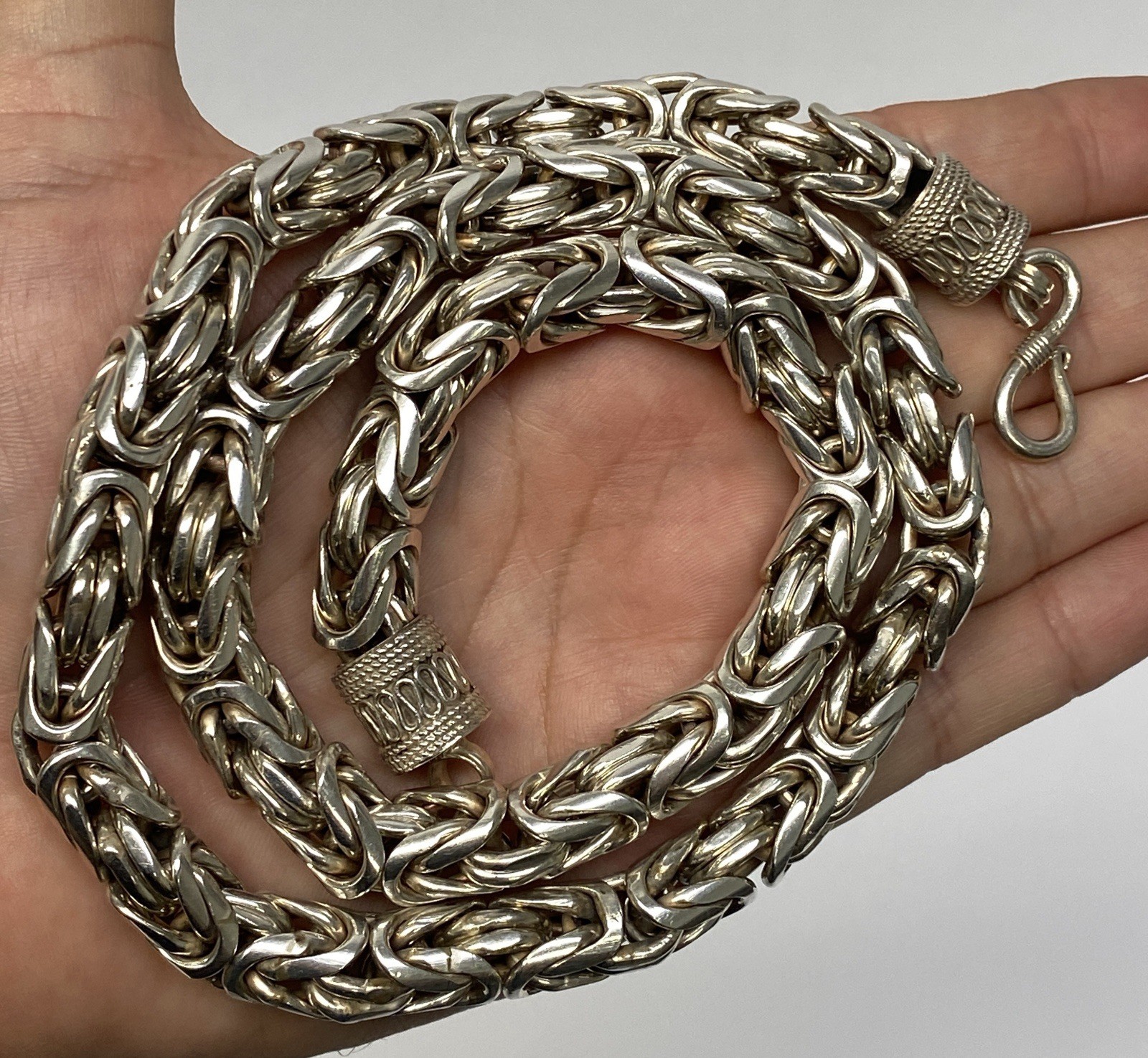 Men’s 9mm 24″ Byzantine Rope Chain Solid 925 Sterling Silver Hook Clasp 299.7g