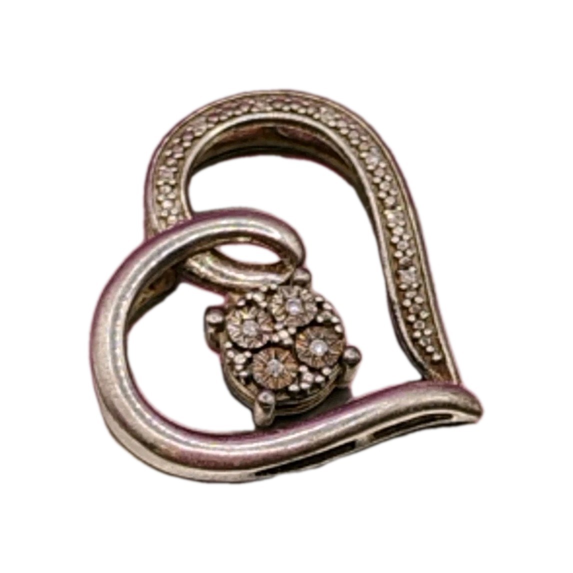 925 Sterling Silver Pave 1/10ctw Diamond Heart Pendant Pre-owned 2.1g