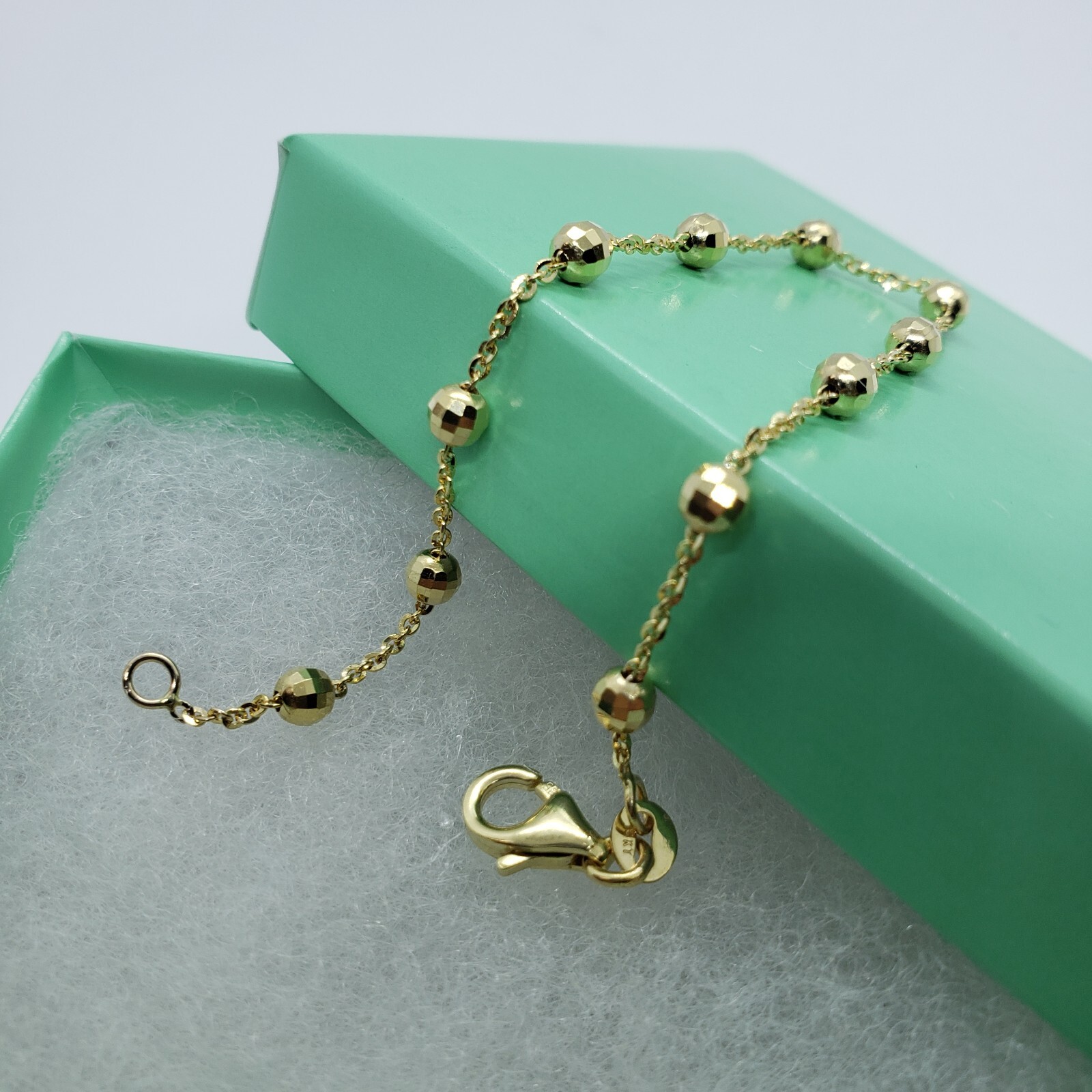 14K Solid Yellow Gold Station Ball Bead Rolo Bracelet Anklet 2mm 4mm 7″ 10″