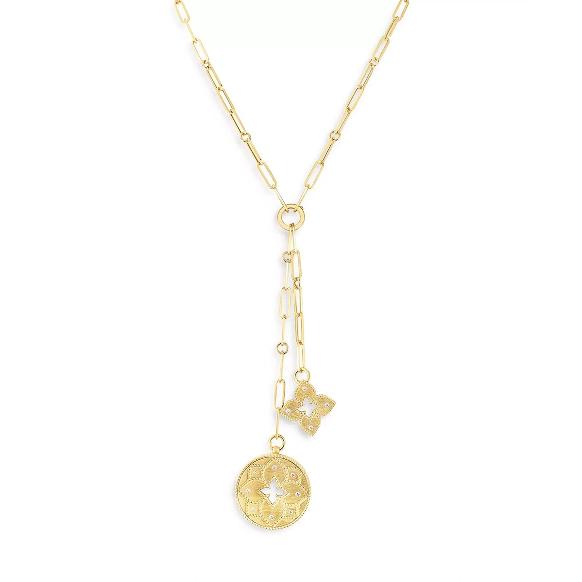 ROBERTO COIN 18K Venetian Princess Diamond Flower & Open Disc Pendant Necklace