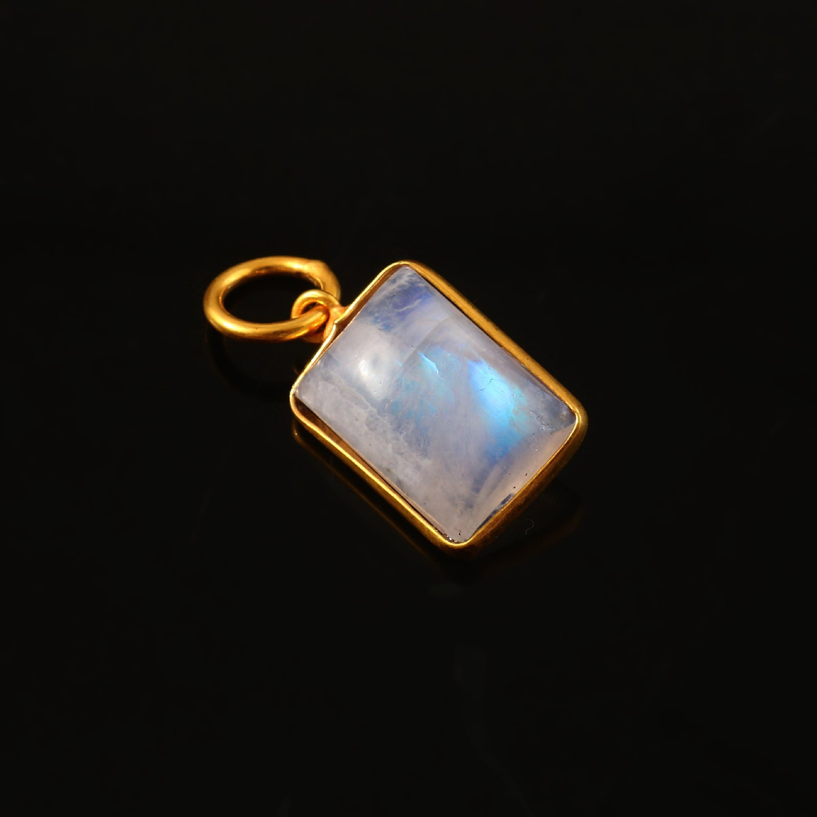 Natural Rainbow Moonstone Pendant 14K Gold Bezel Set Pear Charm 3164