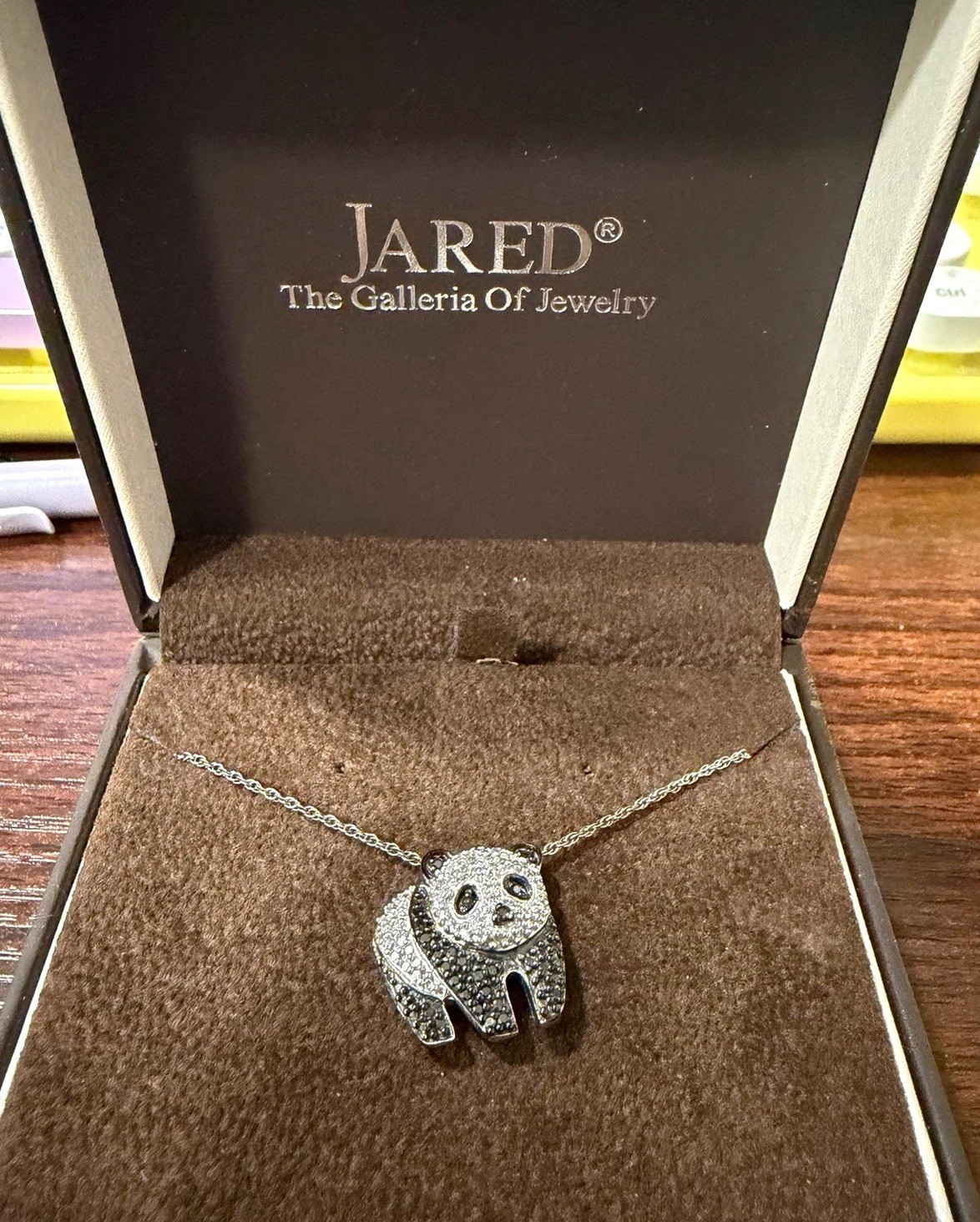 HN/Jared Sterling Silver Panda Charm Pendant Necklace w/ Black & White Diamonds