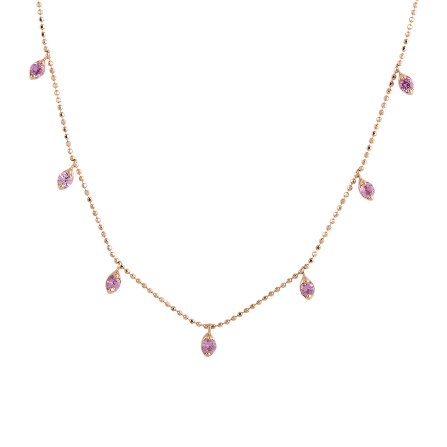 18K Rose Gold Pink Sapphire Station Necklace 18 Inch Delicate Chain Jewelry