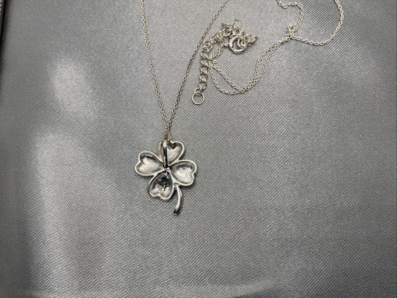 Sterling Silver Four Leaf Clover Necklace Marked 925 18-20 Inch Adjustable