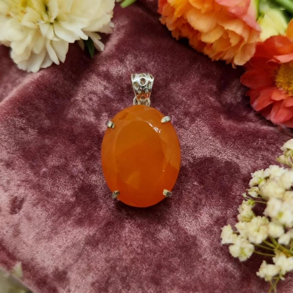 Orange Certified 101 Ct Natural Opal Oval Cut 925 Solid Silver Pendant Gemstone