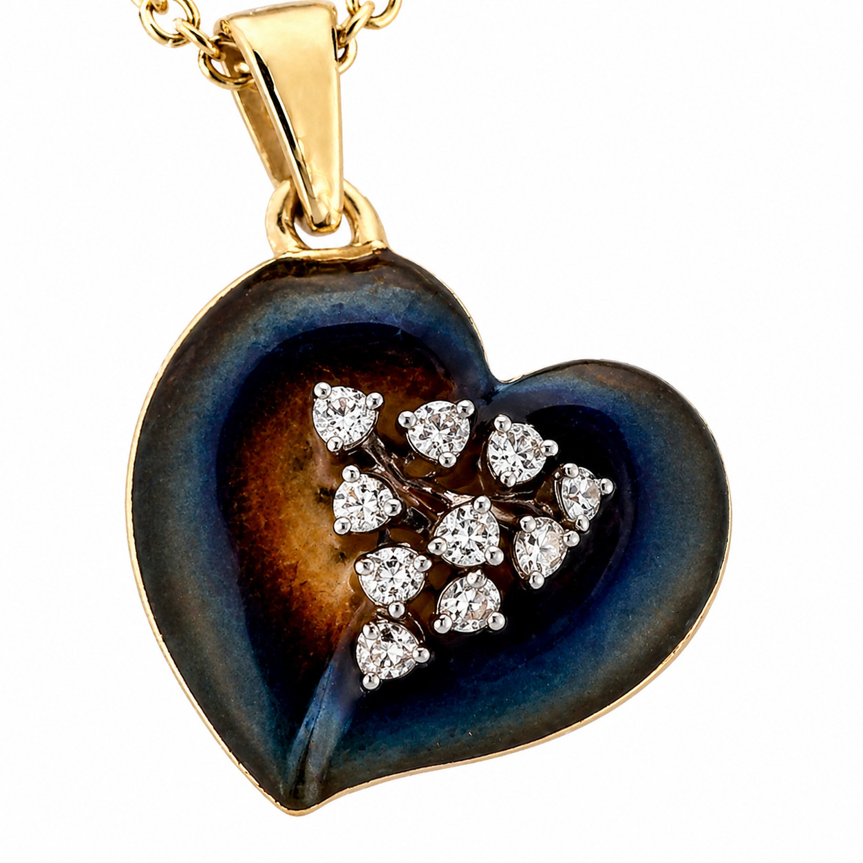 Natural Diamond Heart Pendant Necklace 14K Yellow Gold, Dainty Necklace