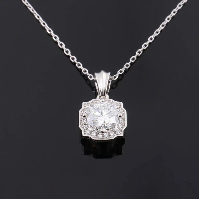 1.70ct Lab Grown Diamond Beauty Halo Pendant With Chain 14K White Gold Plated