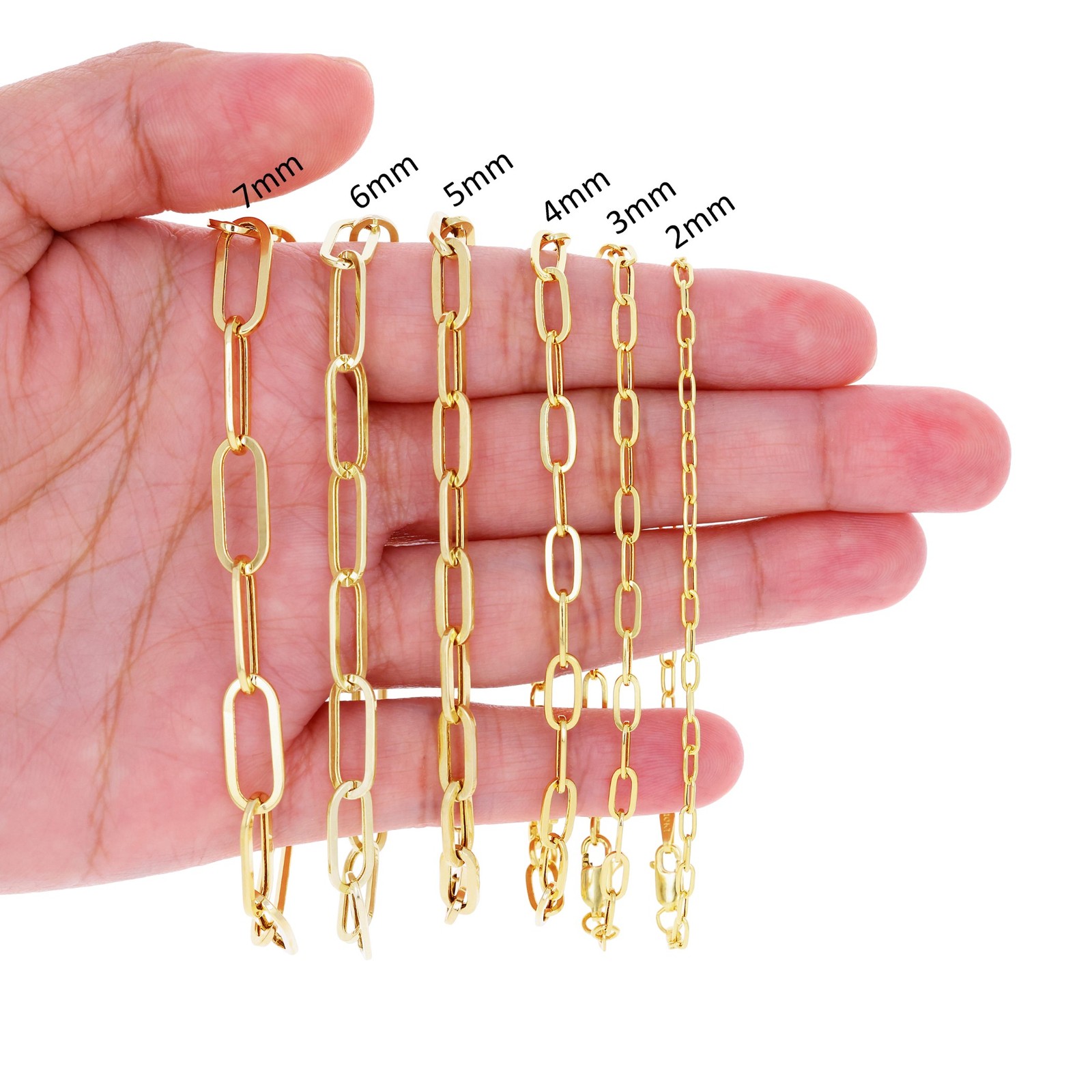 10k Yellow Gold Paperclip 2mm-7mm Chain Bracelet Necklace Mens Womens 7″-24″