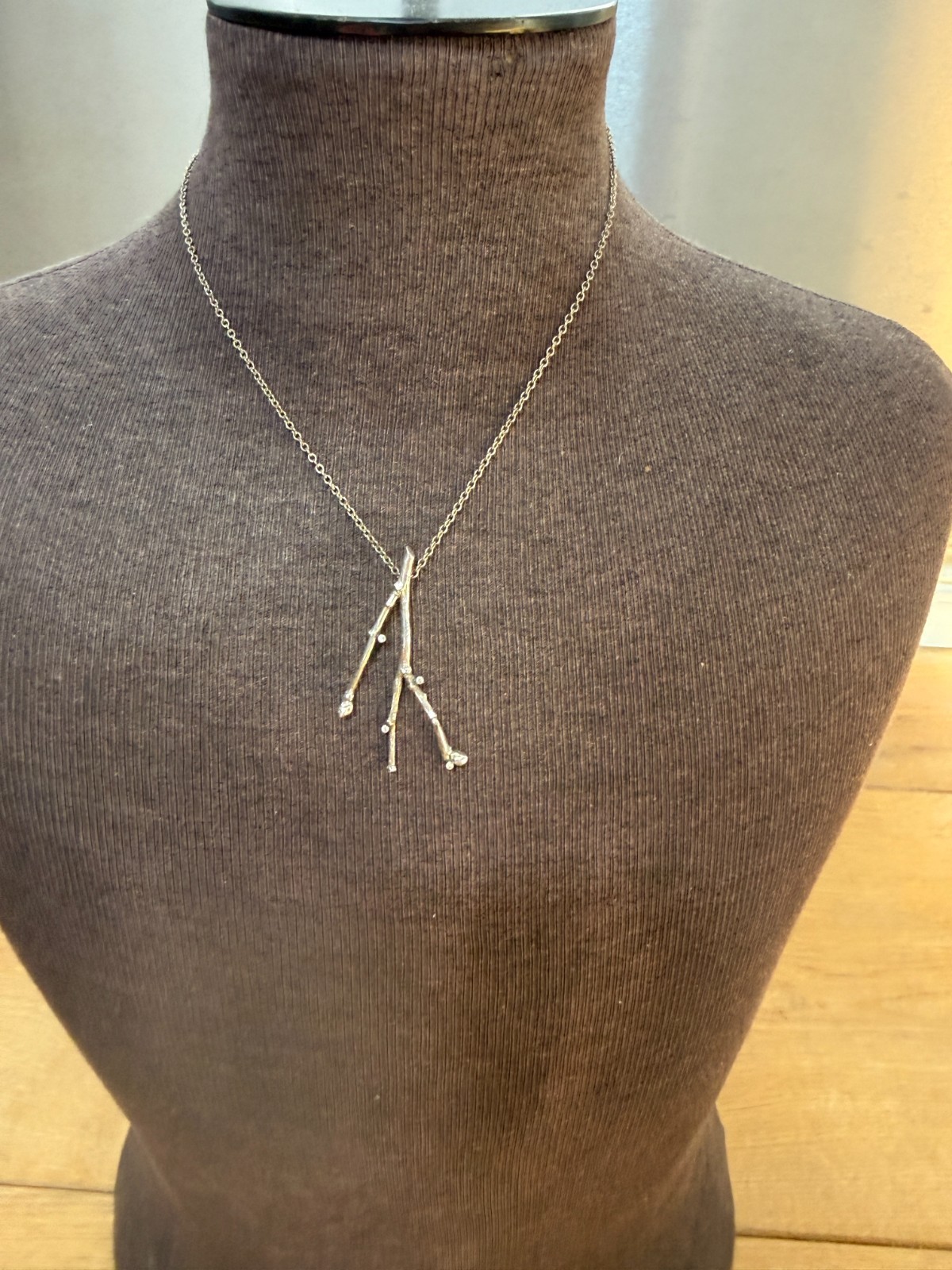 Vintage Sterling Silver 80s Pendant Twigs Branches + Gemstones 55mm + Chain 40cm