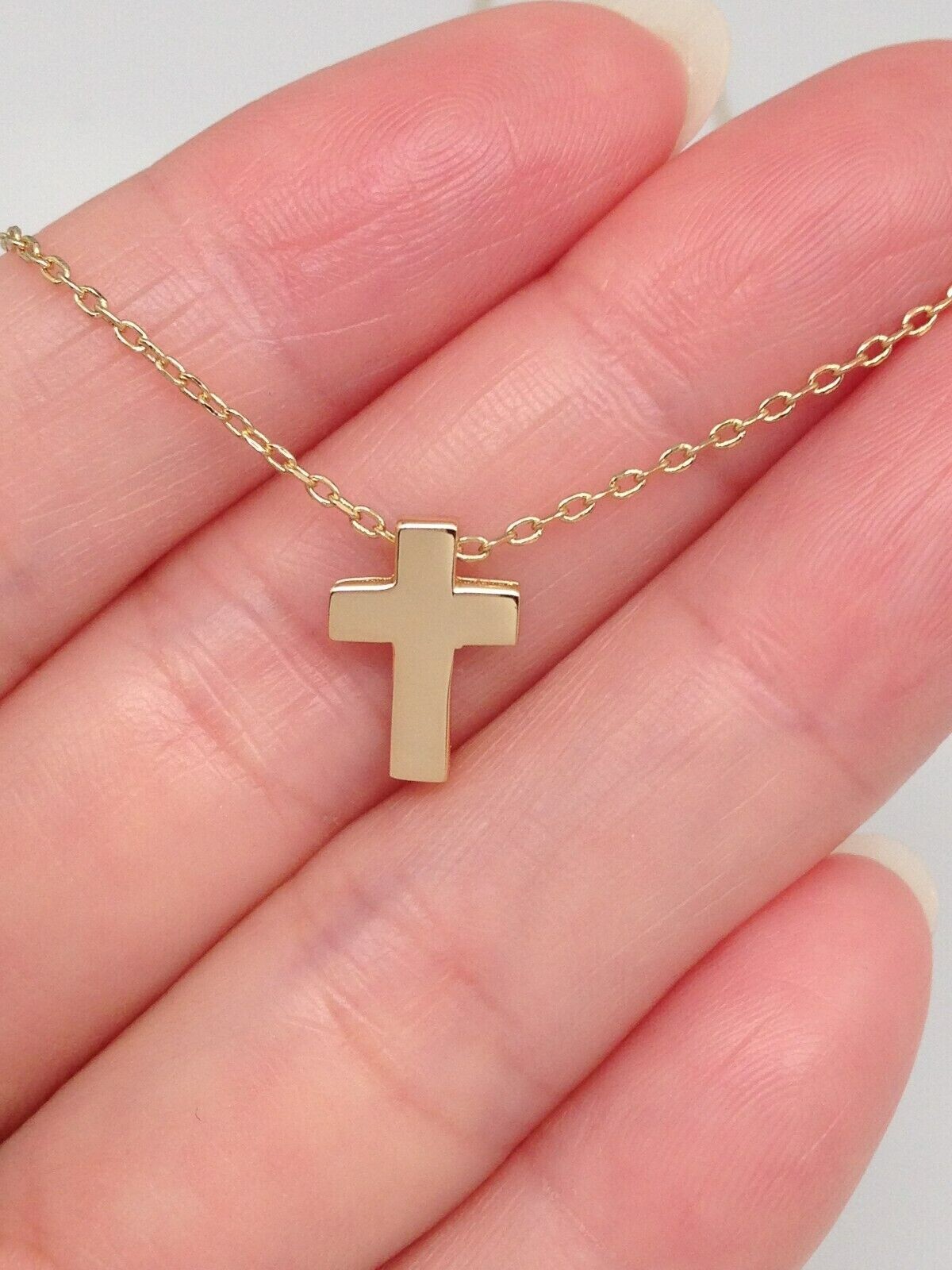Gold Plated Cross Necklace 925 Sterling Silver Pendant Womens Small 11mm Slide