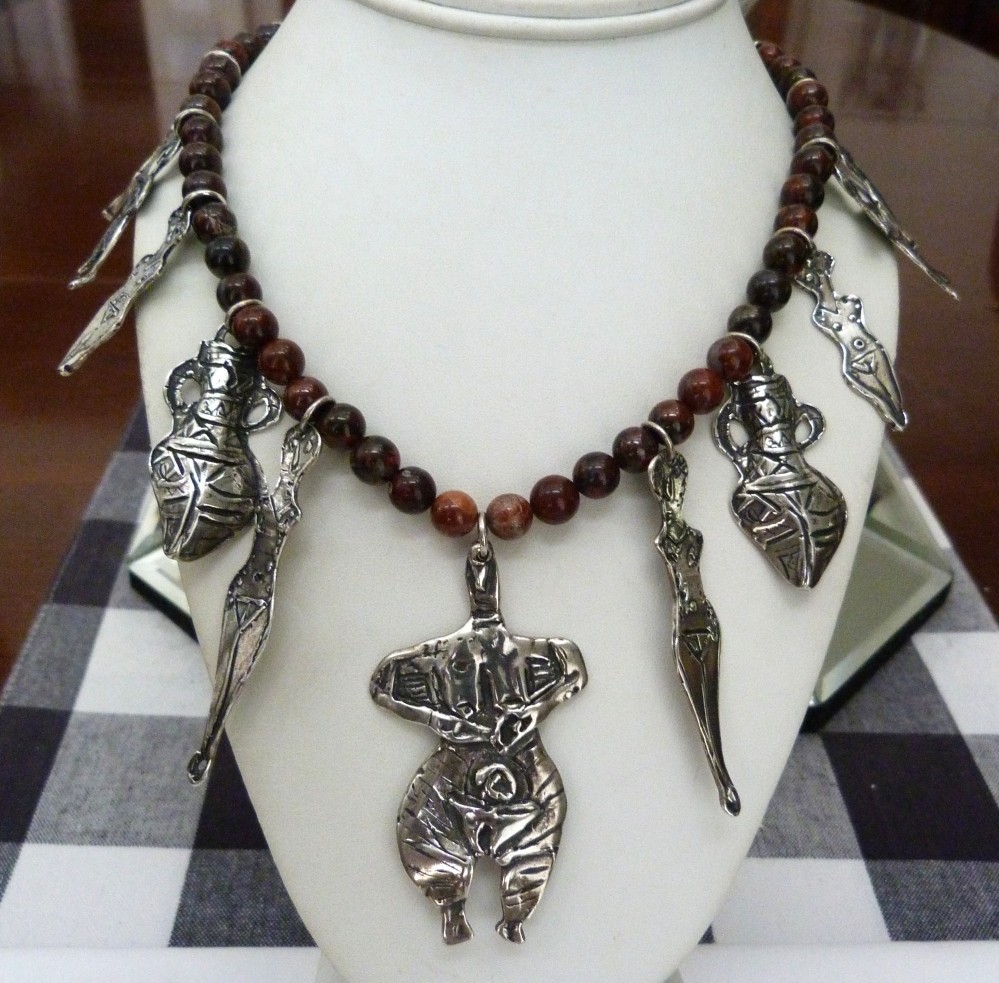 27.75″ SOUTHWEST STERLING SILVER BRUSTALIST NUDES BASKET JASPER BEADS NECKLACE