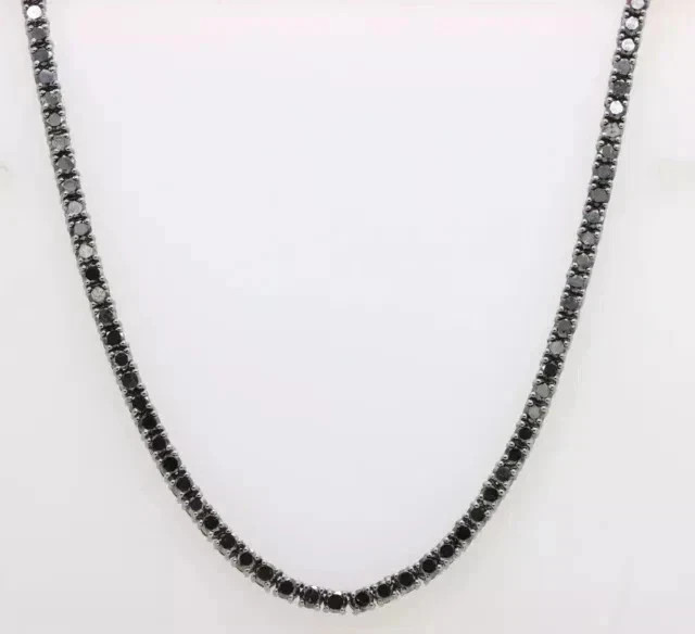 22Ct Round Lab Created Black Diamond Tennis 4MM Necklace 14K Black Gold Plated