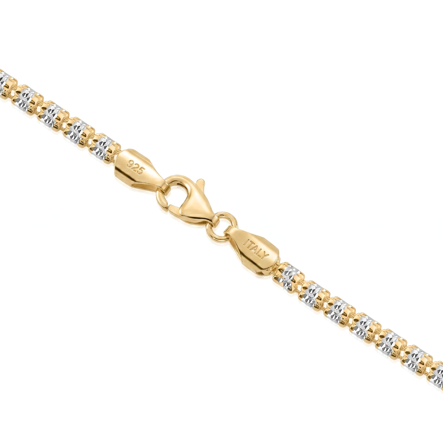 Two-Tone Gold 3mm Diamond-Cut Ice Italian Necklace 18″-24″ 925 Sterling Silver