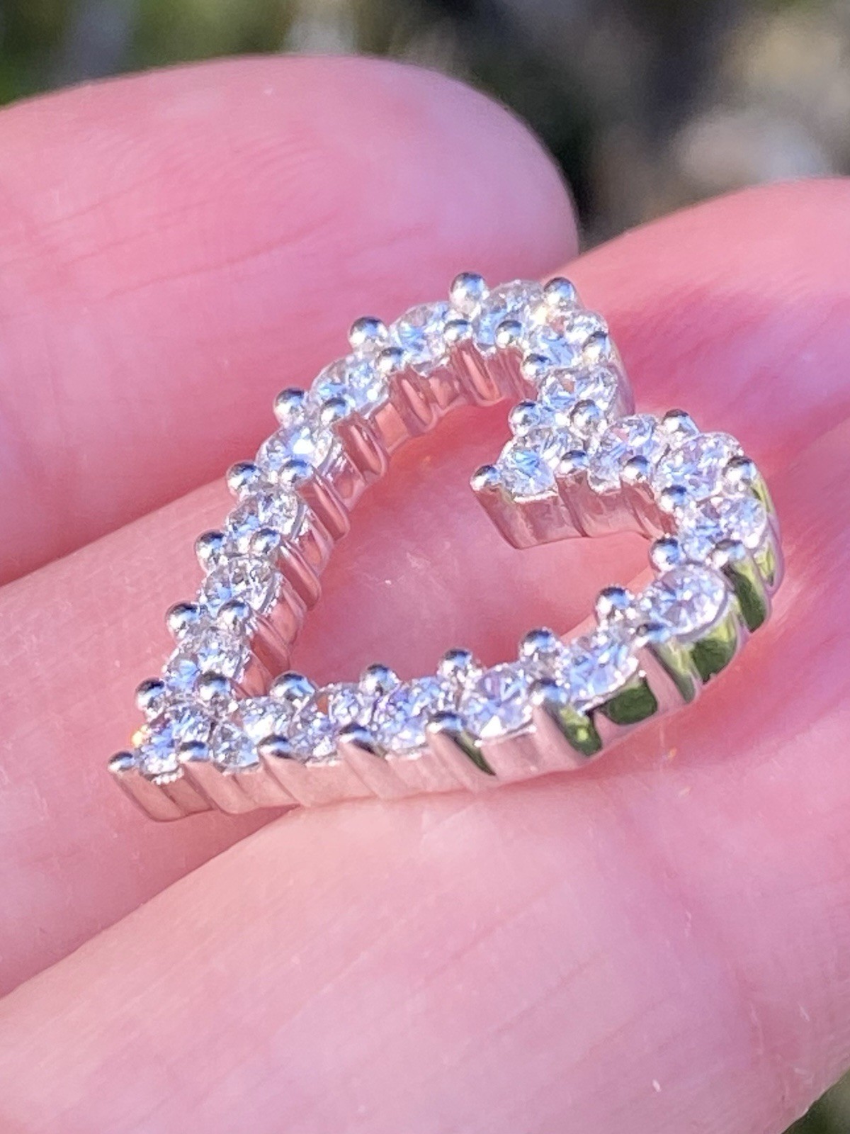 1.00CTW 100% Natural Diamond Open Heart Pendant 14k White Gold