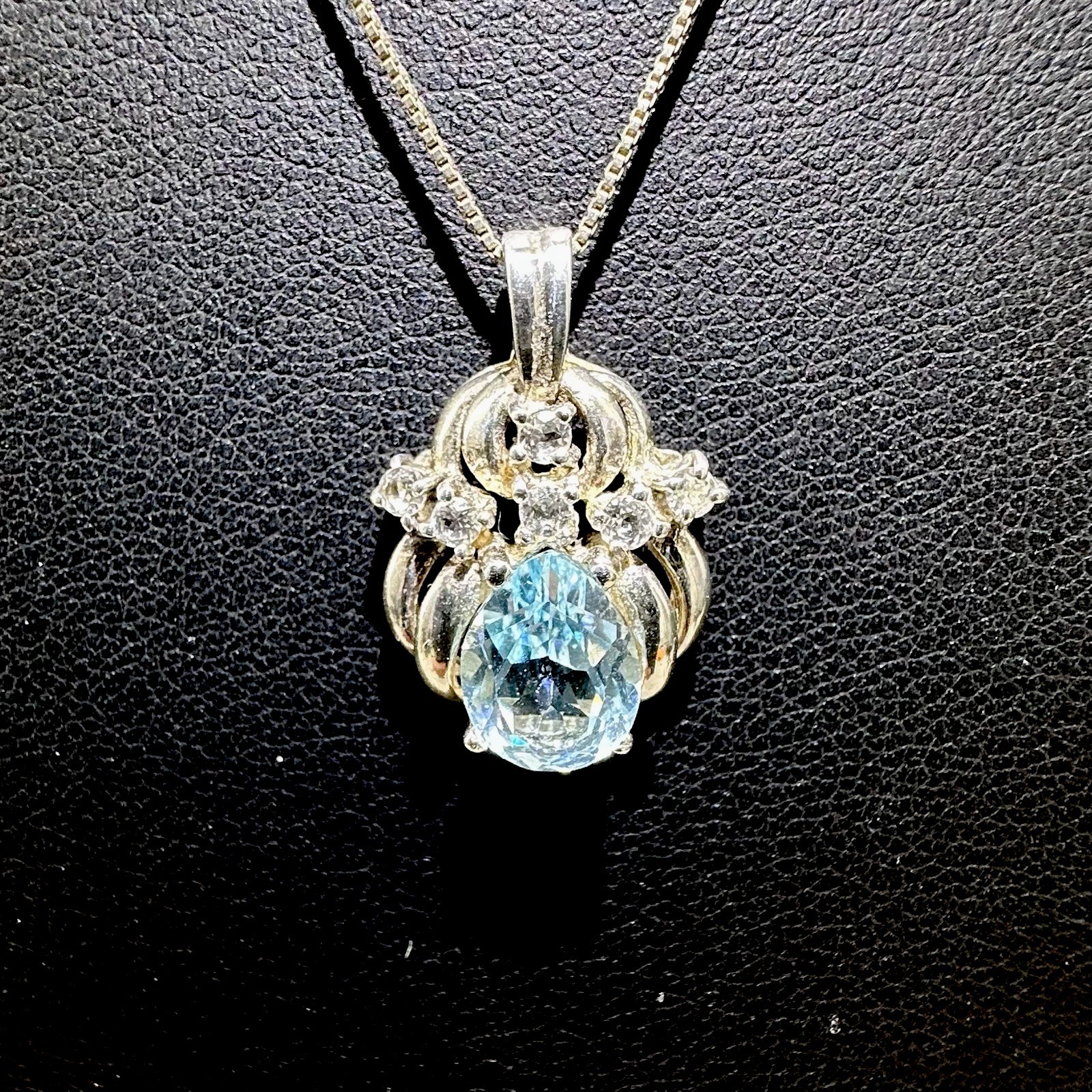 Blue Topaz (7x9mm) Sterling Silver 925 Italy Pendant Necklace 18”