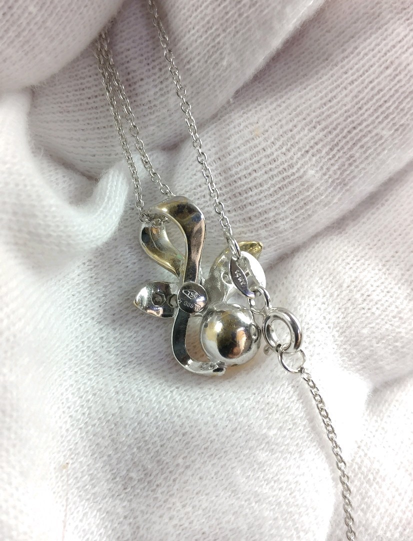 Genuine 18K White Gold Flower Pendant & Oval Chain 18.11″ Necklace 4.7g Italy