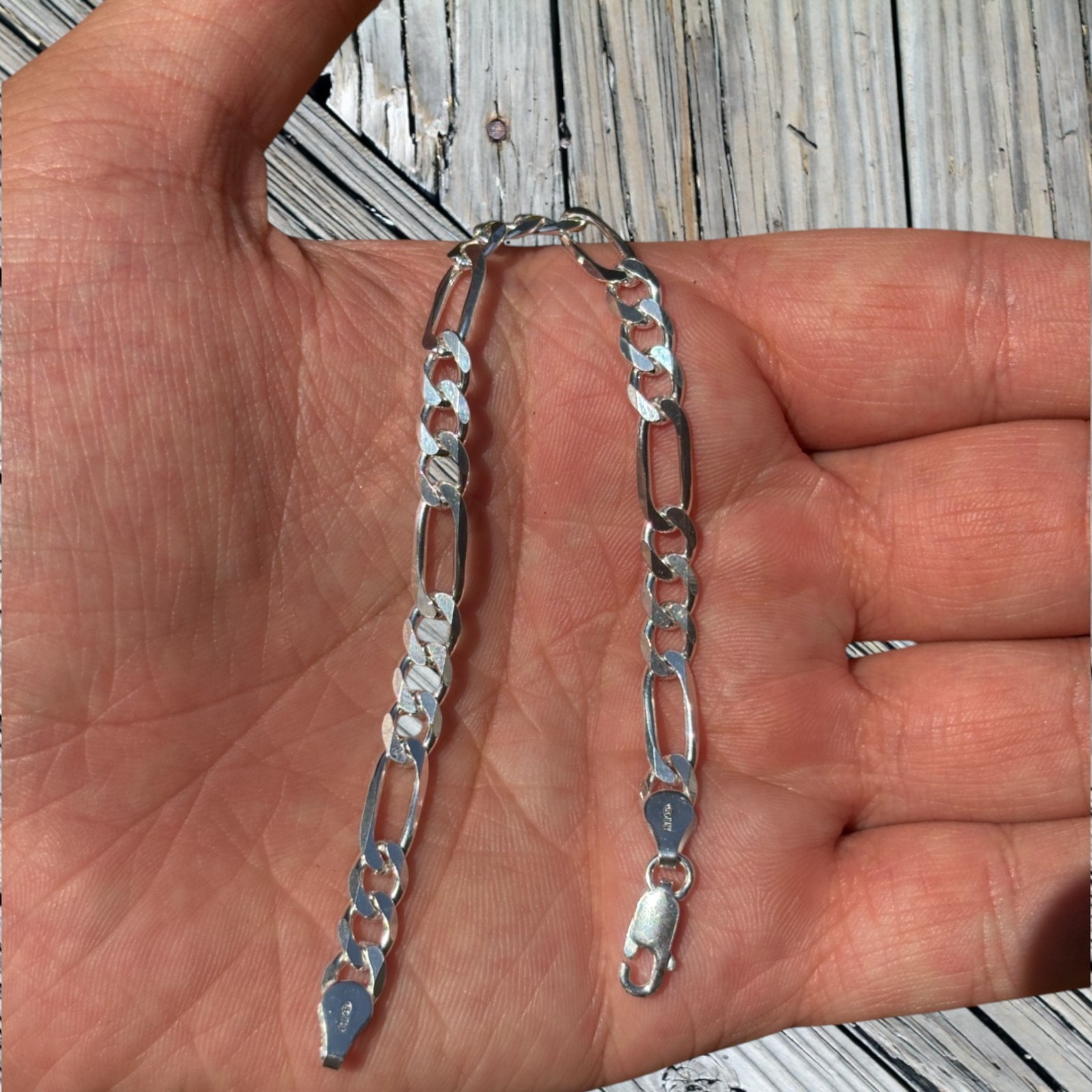 6mm Figaro Bracelet Link – Real Solid 925 Sterling Silver Or 14k Gold Vermeil