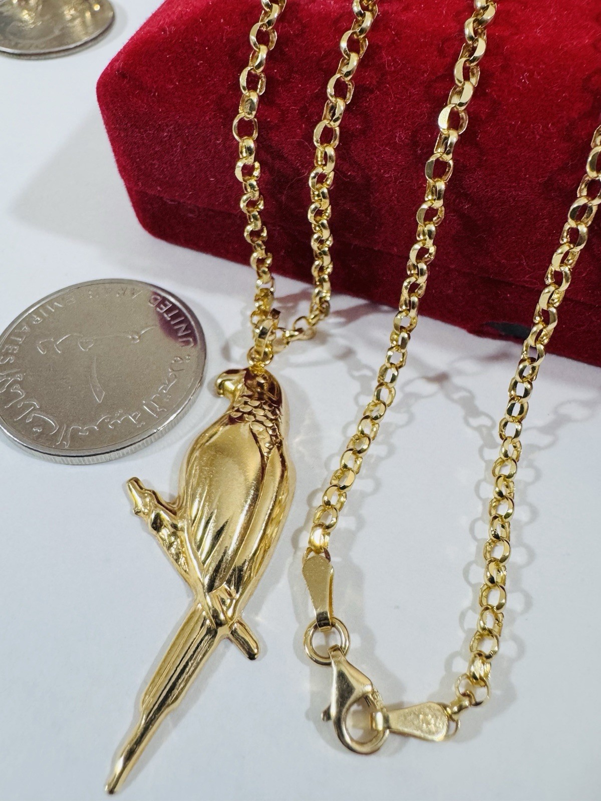 Solid 18K 750 Real Dubai Fine Gold Eagle Bird Set Necklace 18” long 3mm 5.9g