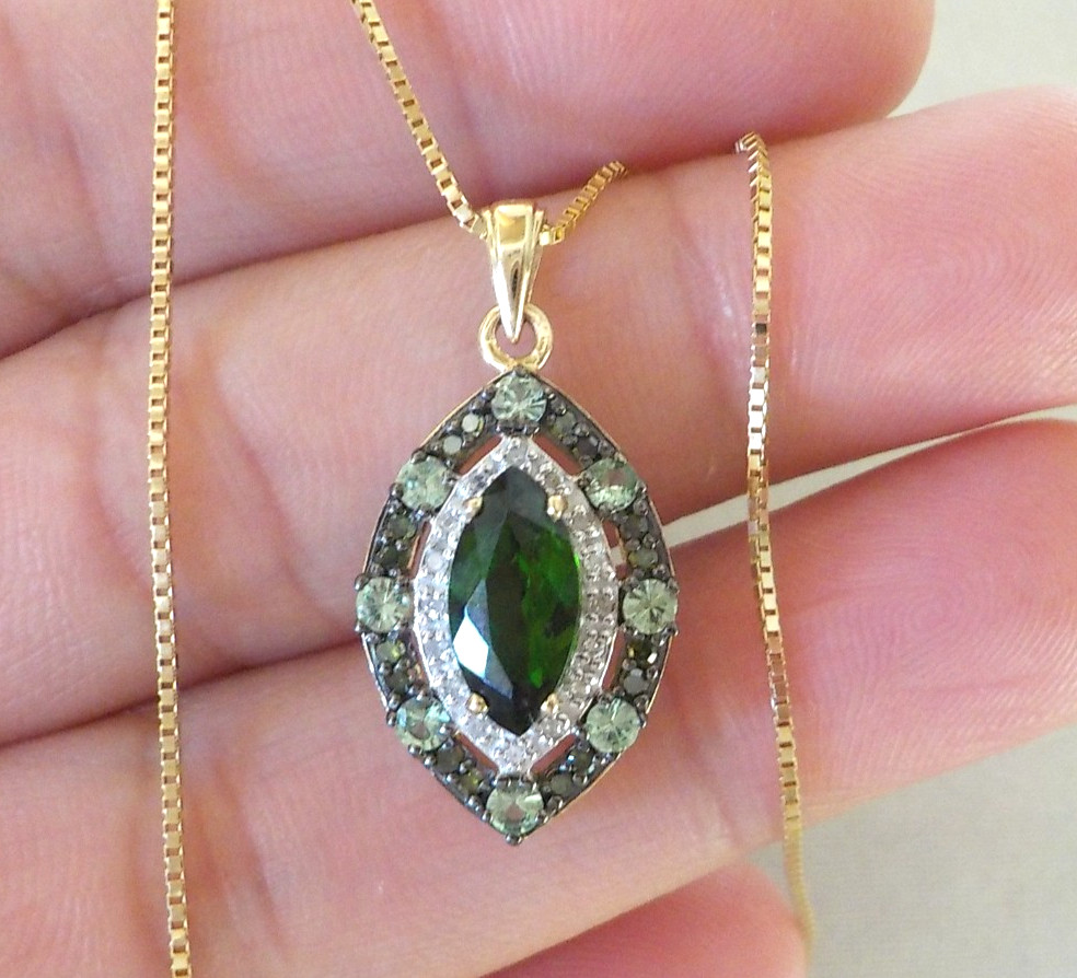 14K Yellow Gold Chrome Diopside Spinel Diamond Necklace – 3.90 gm, 21 in, 1.75ct