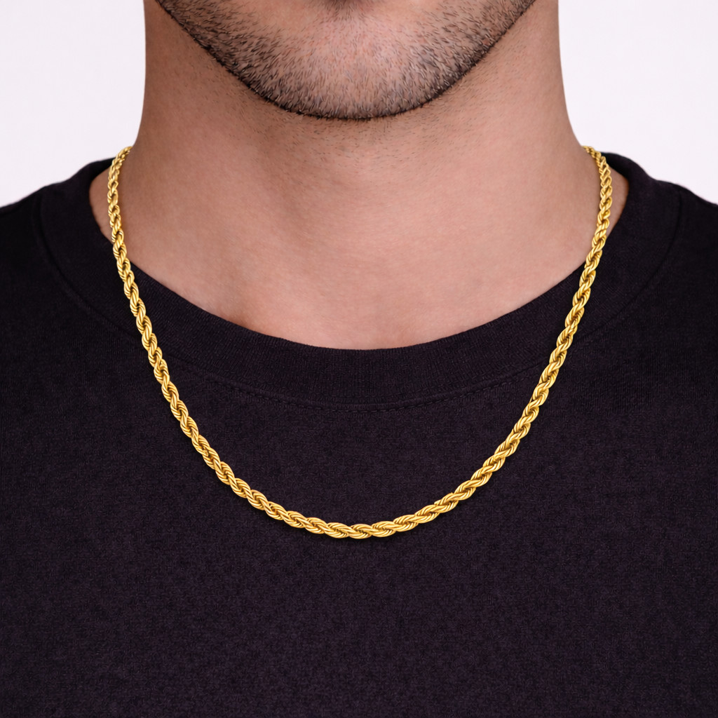 Italian 1/200 14k Yellow Gold Overlay Rope Chain Necklace Bracelet Set Cadena
