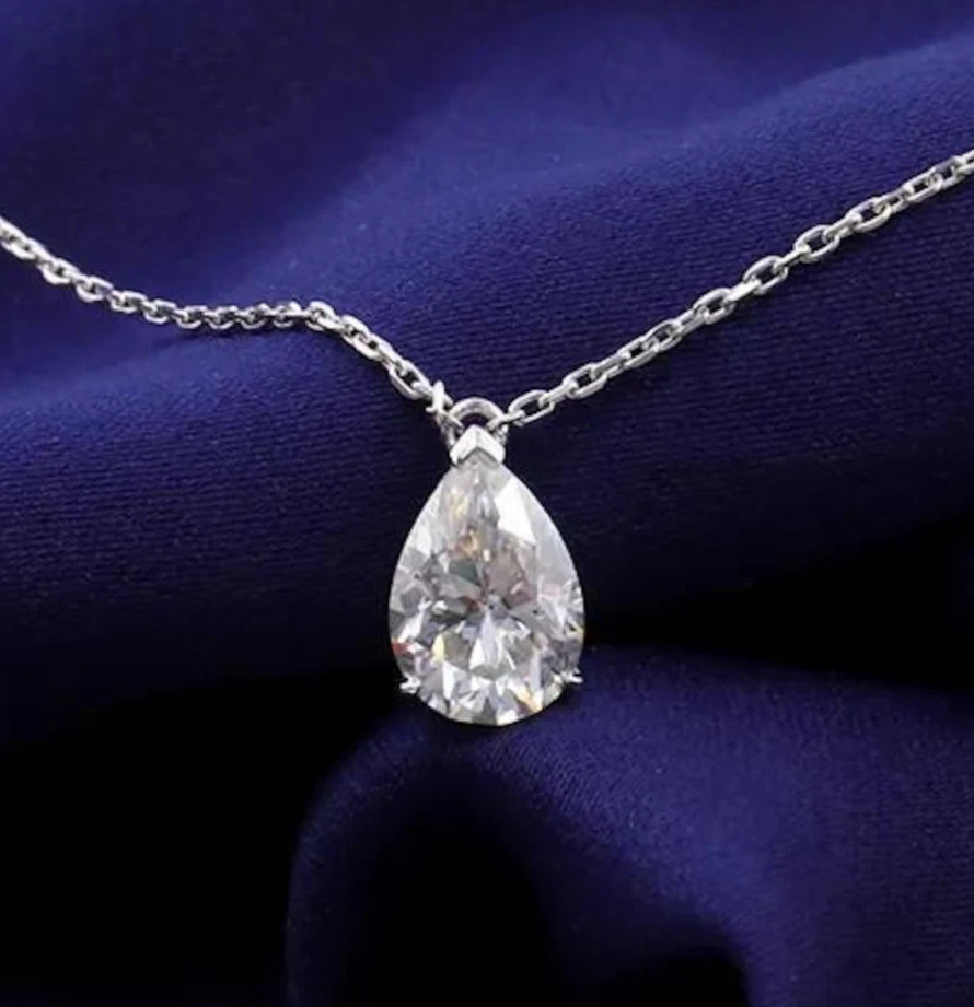 IGI Pear-Cut 4.00Ct EF/VS1 Lab Grown Diamond Necklace& Pendant 14k White Gold