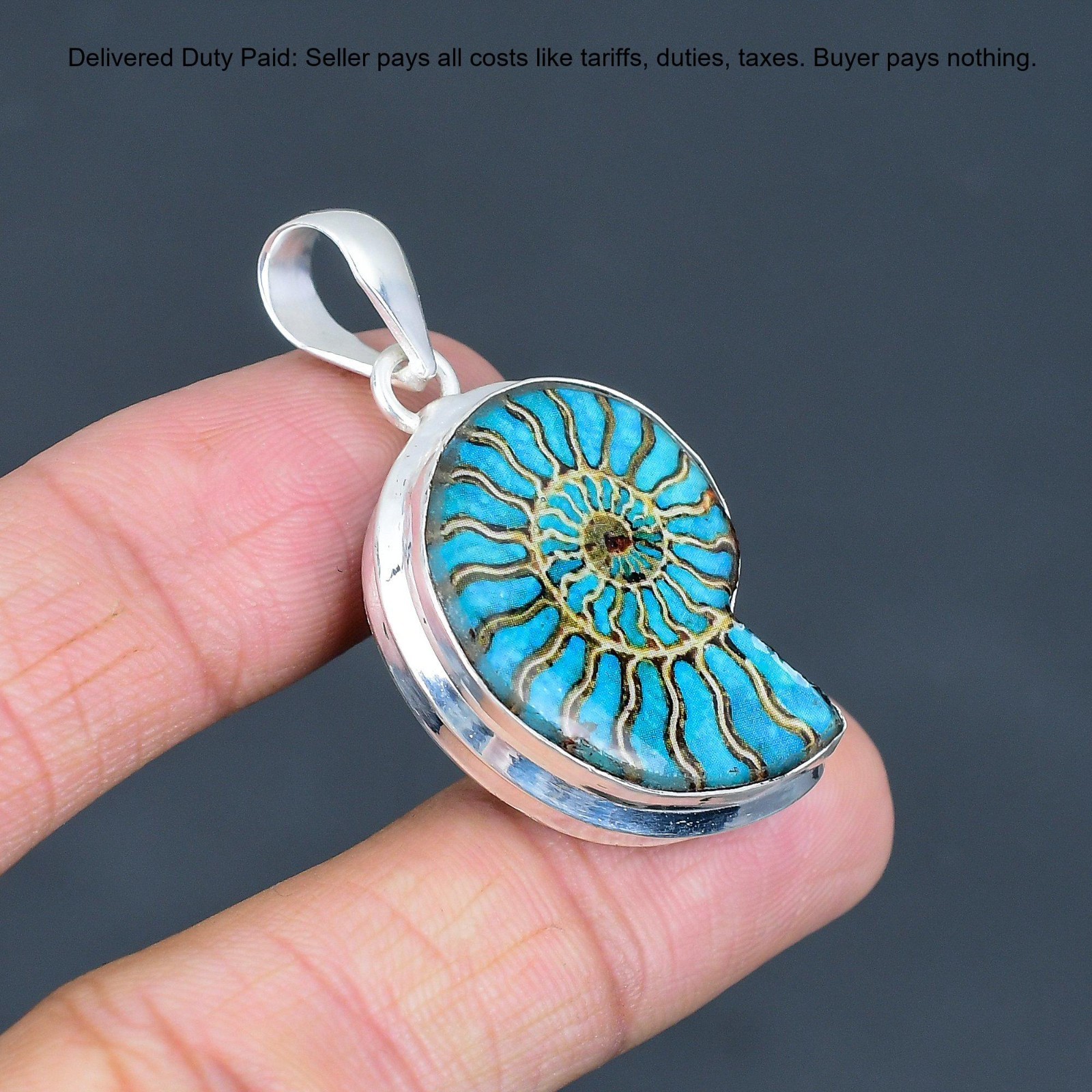 925 Sterling Silver Ammonite Opal Doublet Gemstone Anniversary Pendant Jewelry