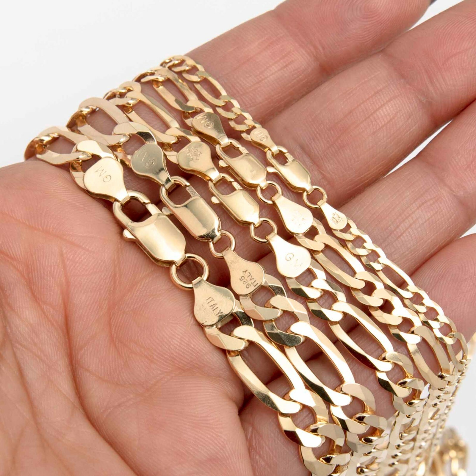 Figaro Chain 14K Yellow Gold-Plated Sterling Silver 925 All Sizes