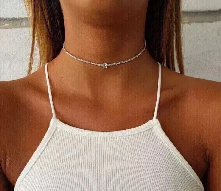 15TCW Round Cut Lab Created Diamond 14K White Gold Plated Tennis Choker Necklace