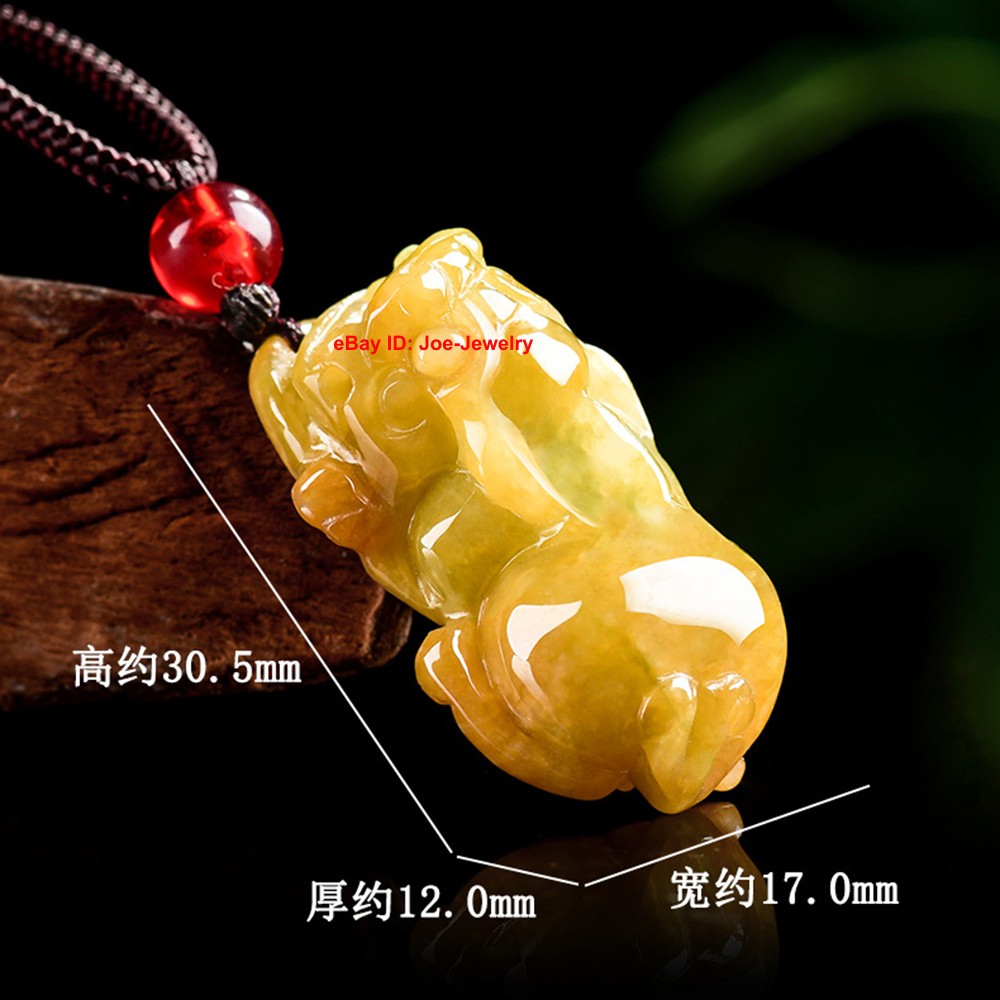 NEW Natural Grade A Jadeite Bright Yellow Jade Pendant Rich Pixiu Pendant