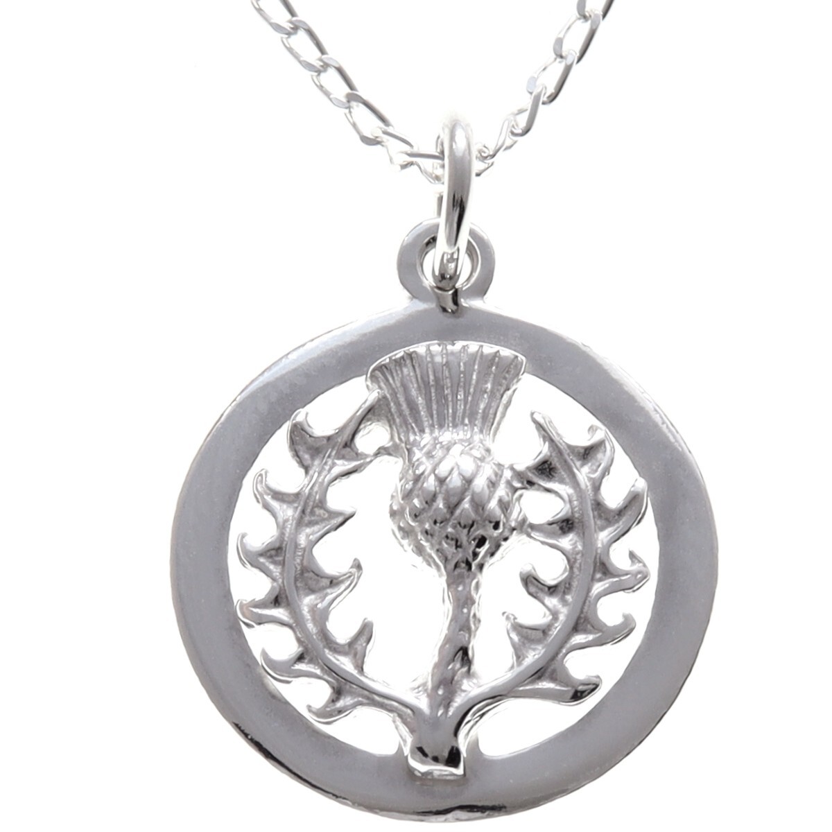 Scottish sterling silver thistle pendant necklace with 18″ silver chain & box