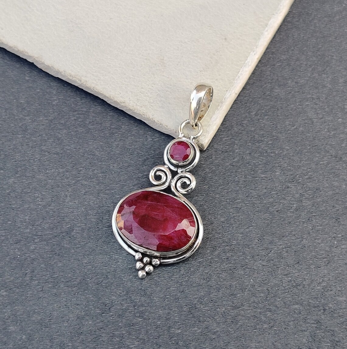 Natural Ruby Gemstone Pendant 925 Sterling Silver Designer Pendant Gift For Him