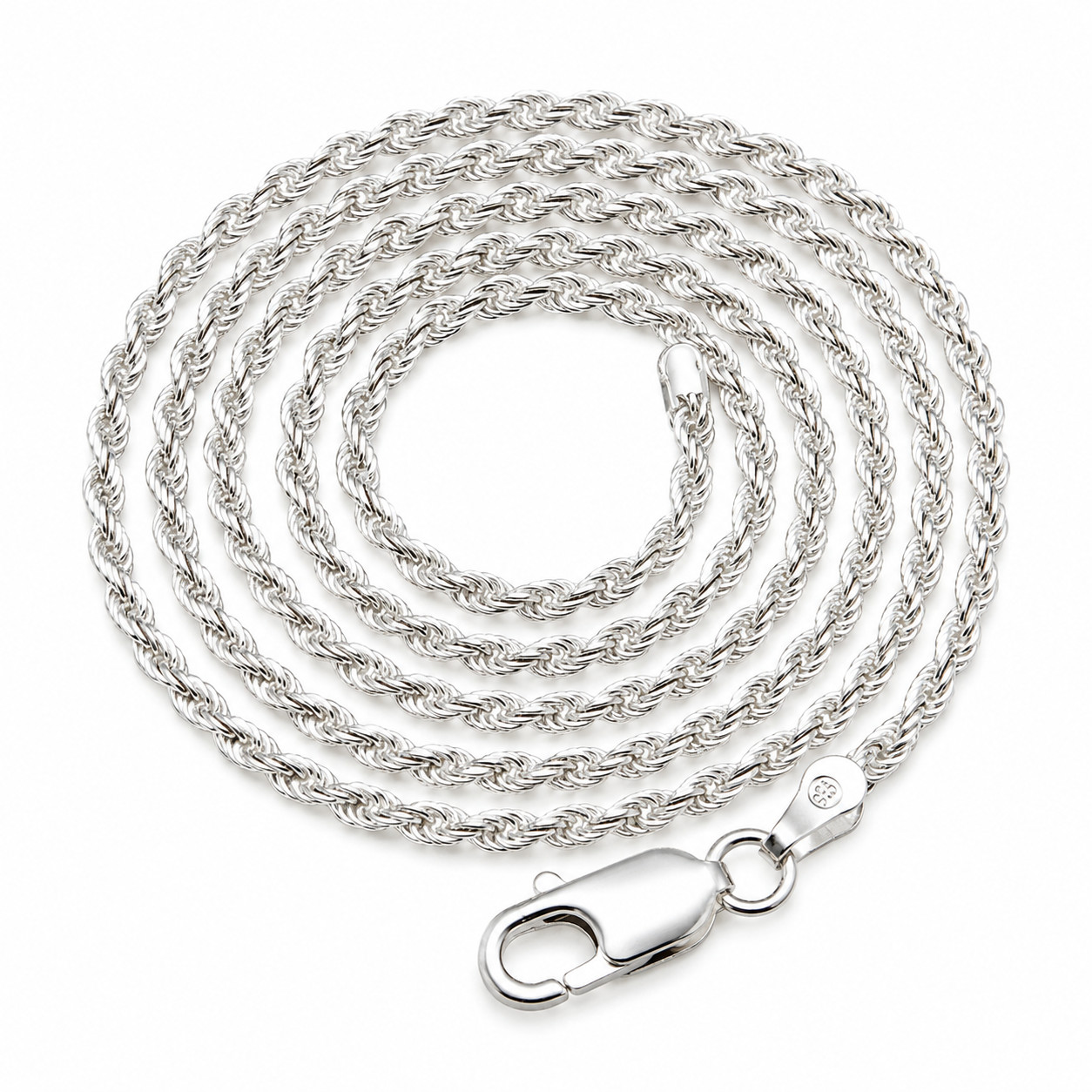 2.5MM Solid 925 Sterling Silver Italian DIAMOND CUT ROPE CHAIN Necklace Italy