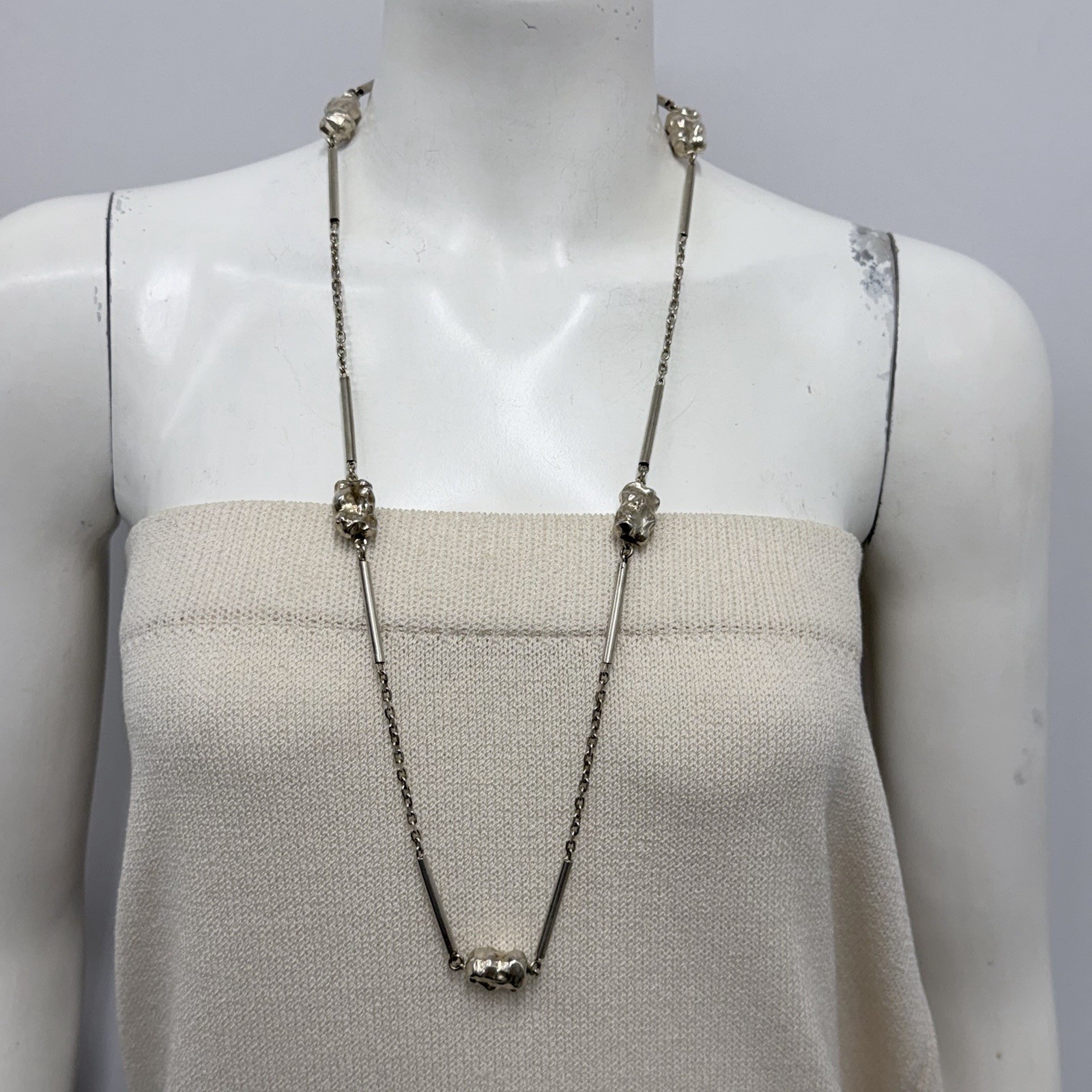 Vintage Sterling Bar Link & Nuggets Necklace From Arezzo Italy 41 Grams 32.5″