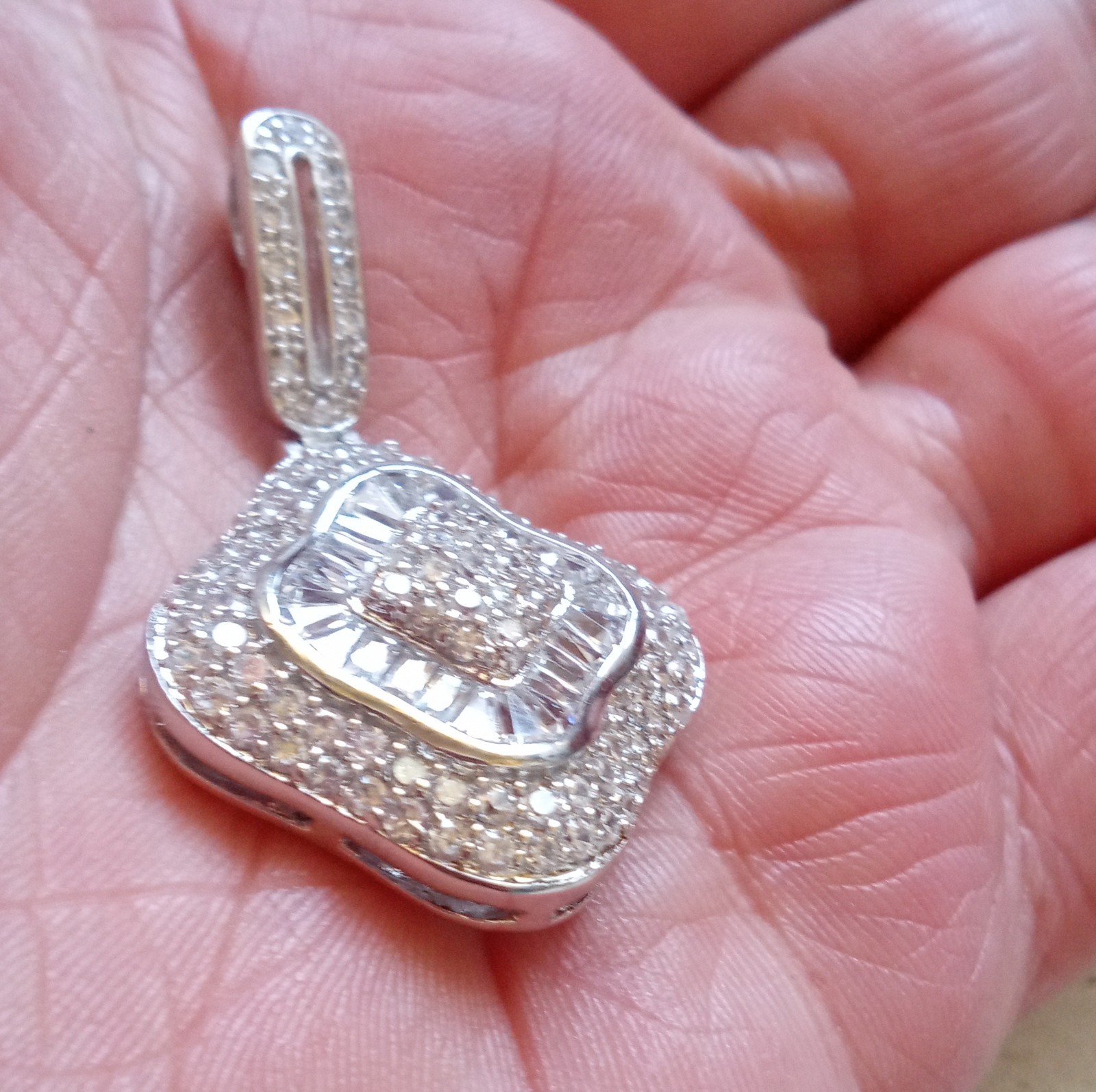 Square Moissanite Cluster Pendant in Sterling Silver 925, White Gold Look, New