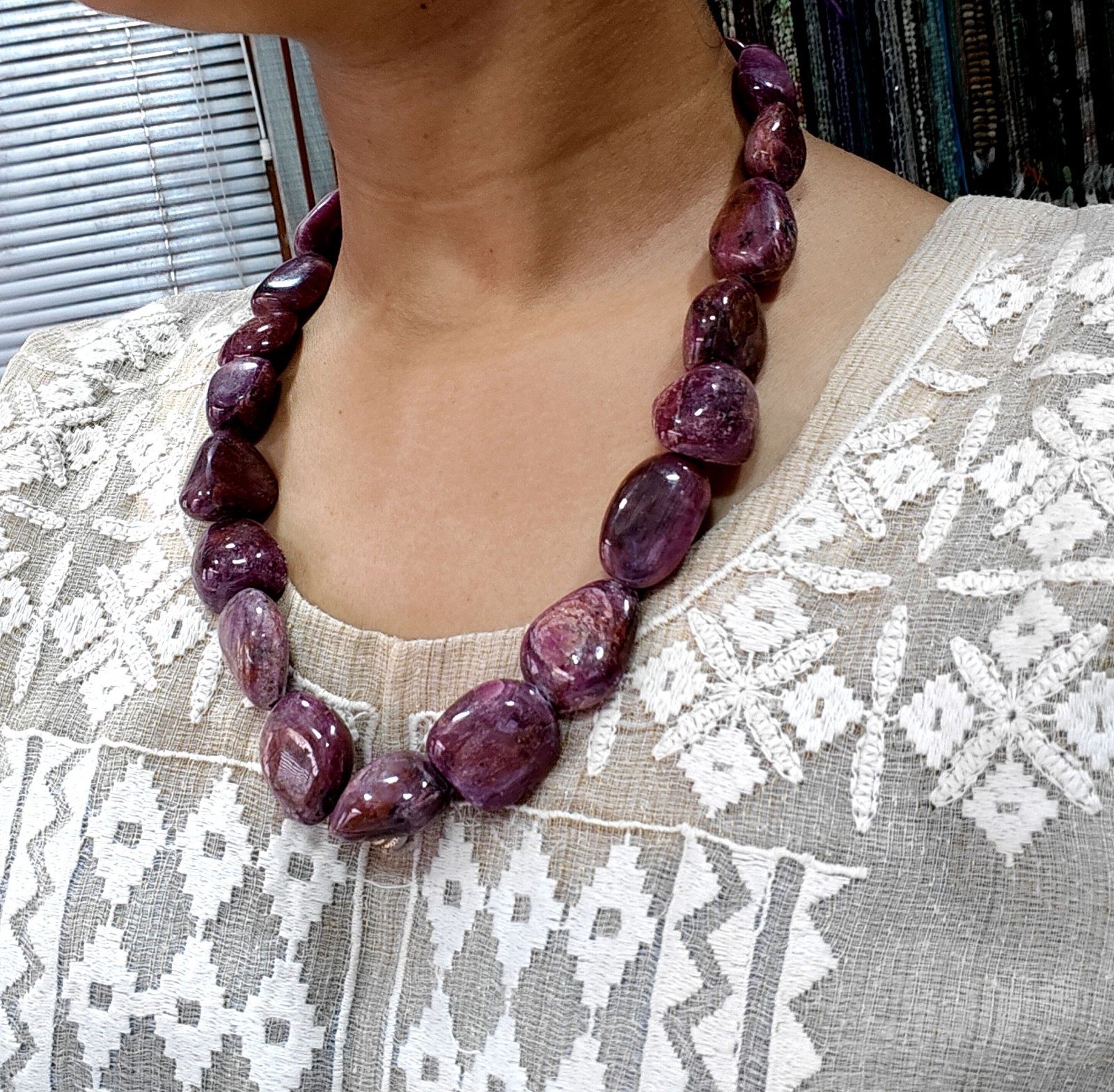 Natural Indian Ruby Tumble Beads Necklace: Handmade AAA+ Quality, 20 Inches Bead