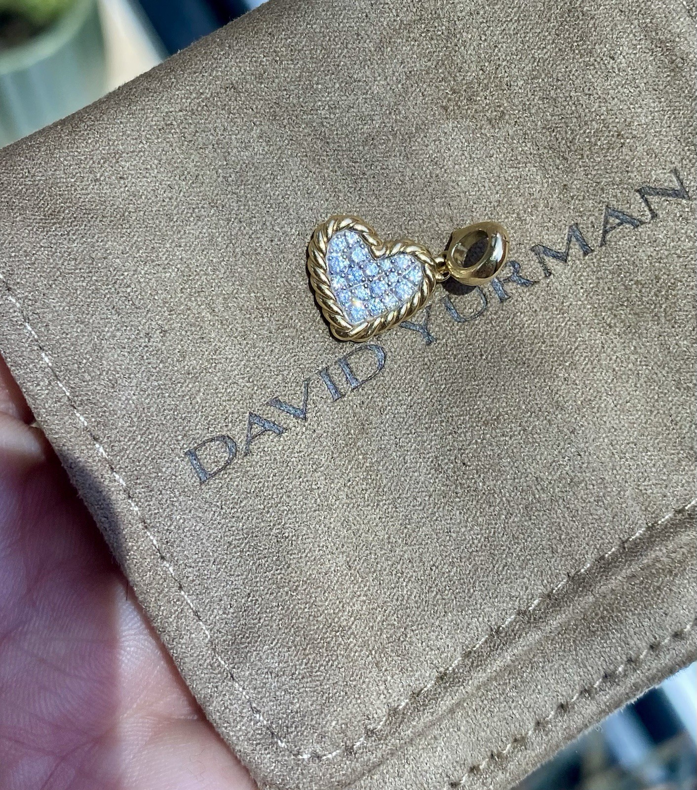 David Yurman 18K Yellow Gold Diamond Heart Amulet Charm Pendant 11mm $1450+ Exc