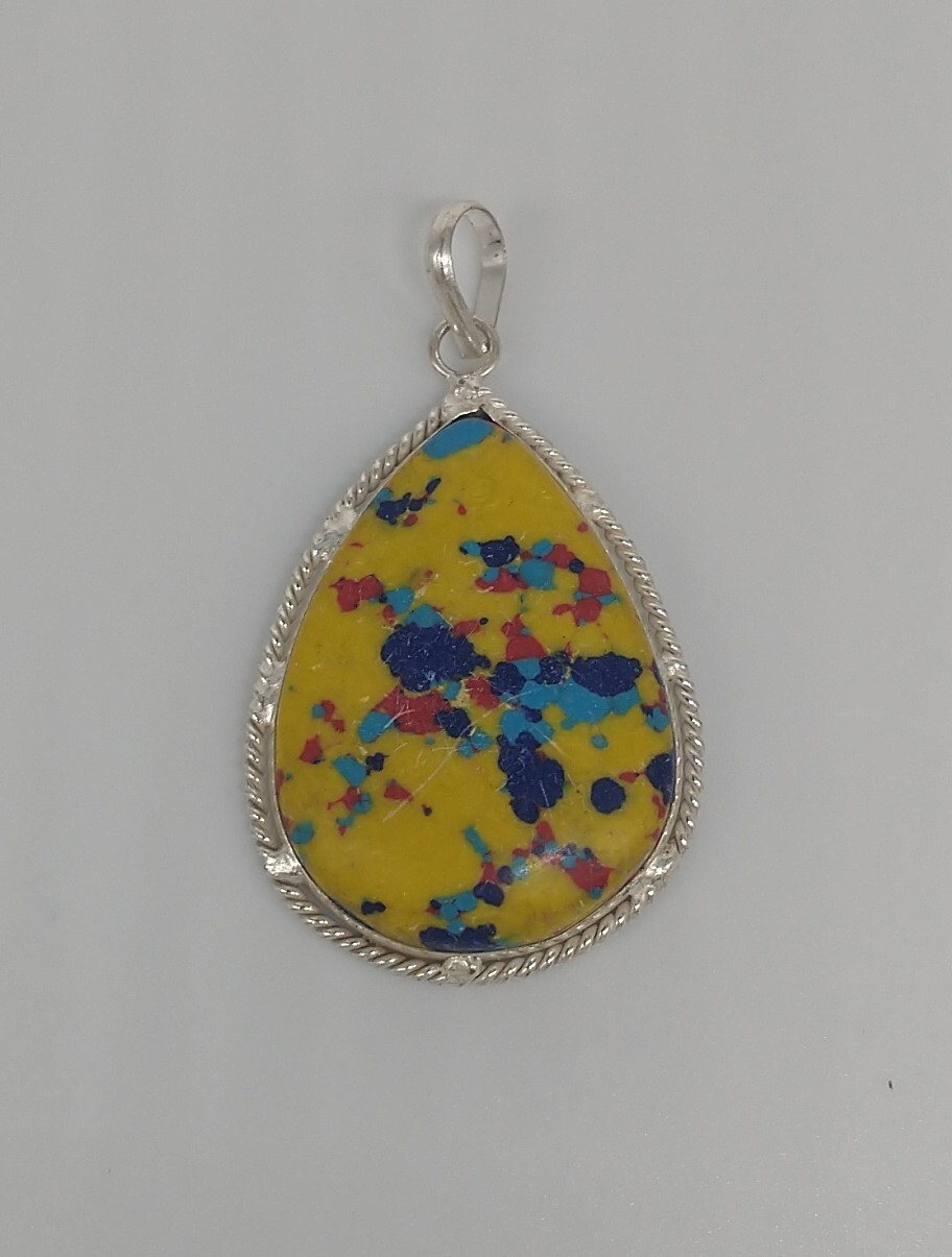 Slide Pendant Mosaic Balloon Turquoise Gemstone 925 Silver 1.9″ India NEW