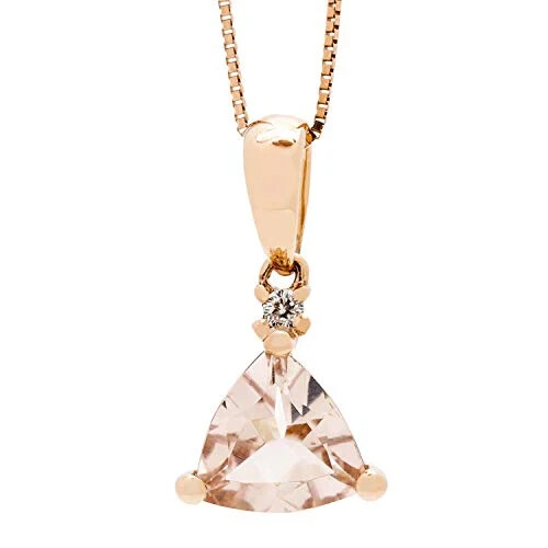 10K Rose Gold 1.50 Ctw Natural Trillion Cut Pink Morganite and Diamonds Pendant