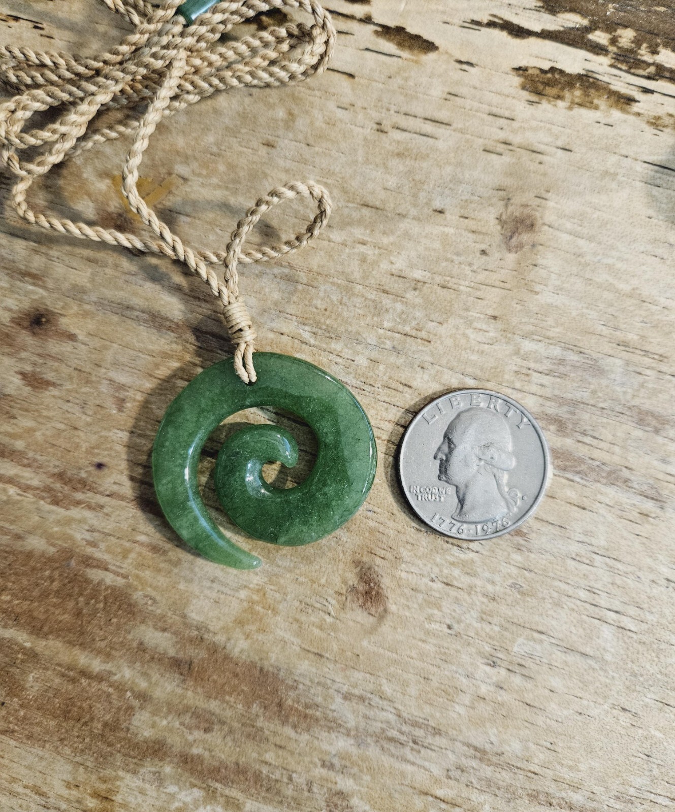 35MM HAND-CARVED GREEN JADE MAORI KORU NEW LIFE/BEGINNINGS ETERNAL LOVE NECKLACE