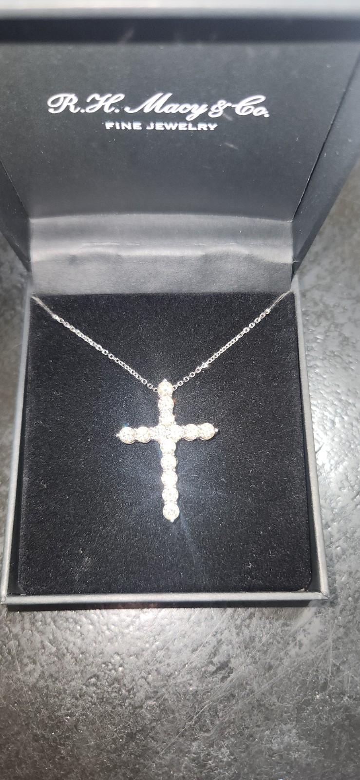 2 cttw diamond cross, 14K white gold, Macys, brand new, original package