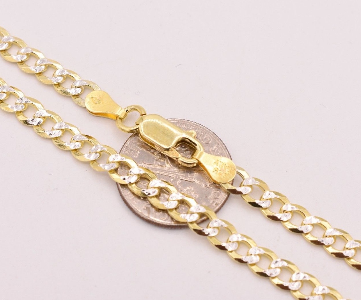 4.3mm Solid Curb Cuban Link Chain Necklace 14K Yellow White Gold Plated Silver