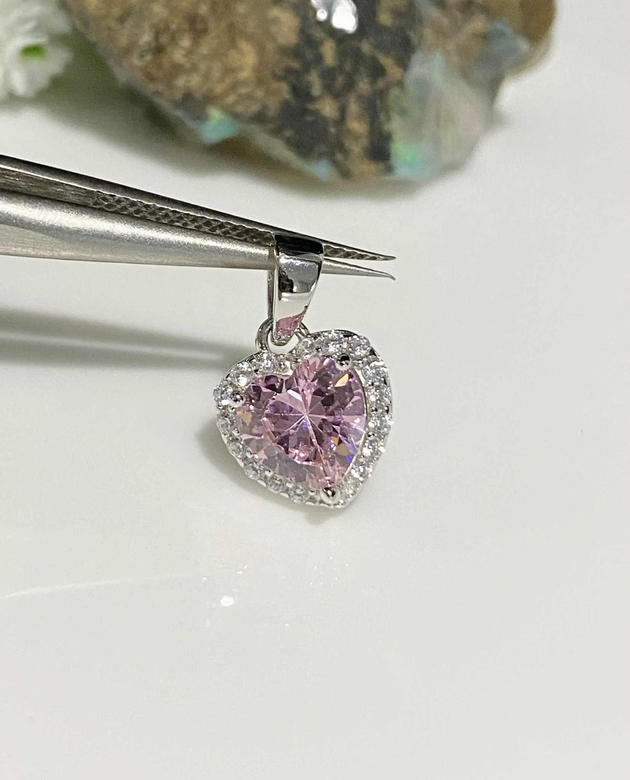 2.50 Ct Heart Natural Pink Sapphire Diamond Pendant 14K Solid White Gold 27
